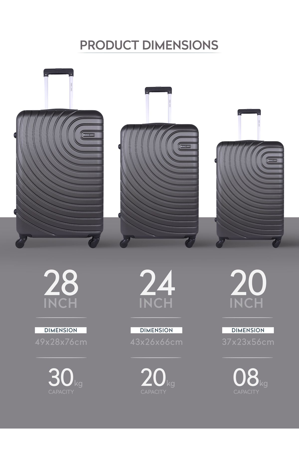 PARAJOHN-Spiral Set of 3 ABS Hard Case Luggage Trolley Bag with 4 Spinner Wheels & Lock 6