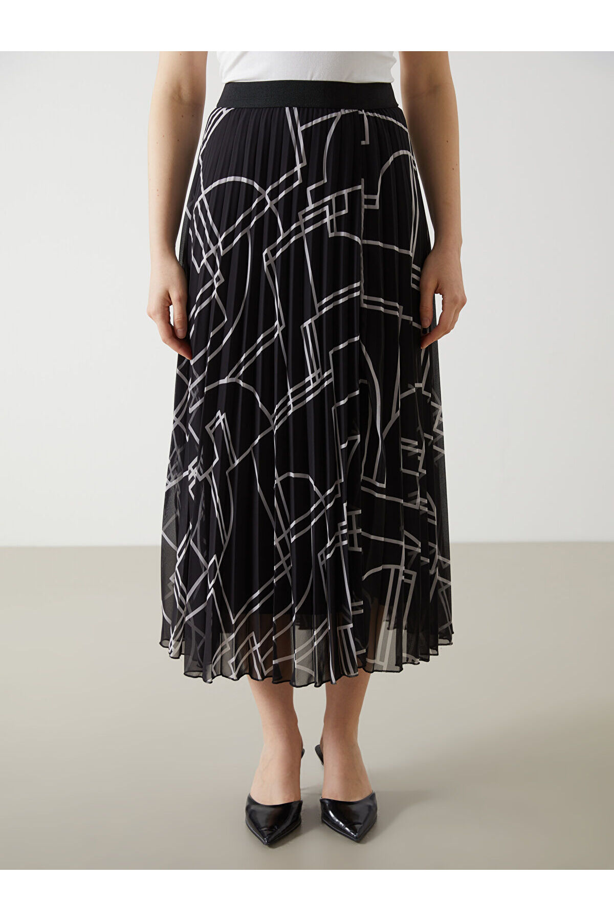 LC Waikiki  Beli Lastikli Desenli Şifon Kadın Pileli Etek - Görsel 2