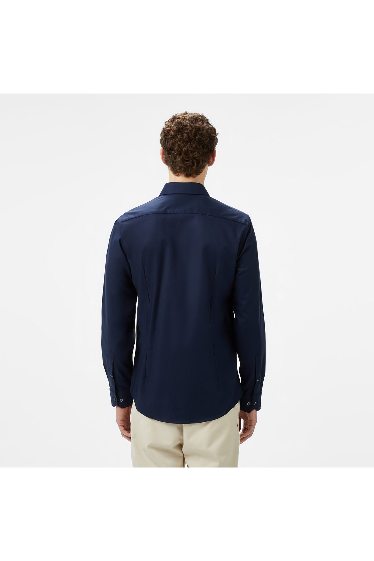 پیراهن / بلوز دکمه دار آبی مردانه باریک و اورجینال Lacoste