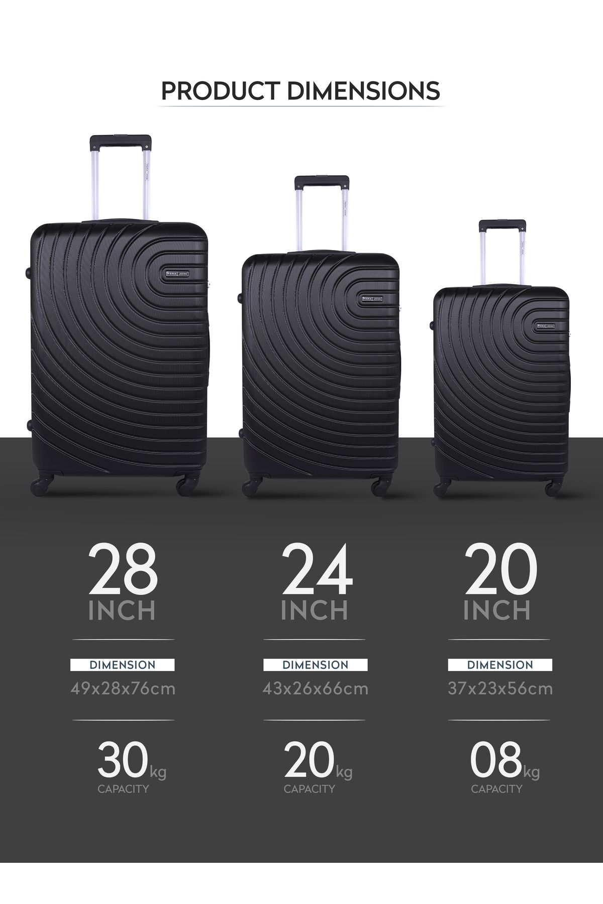 PARAJOHN-Spiral Set of 3 ABS Hard Case Luggage Trolley Bag with 4 Spinner Wheels & Lock 6