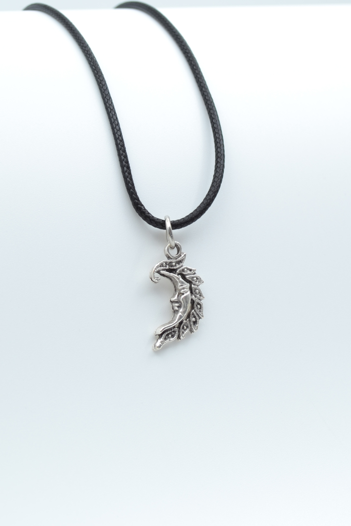 Minimal Moon Grandpa Silver Plated Leather Rope Necklace