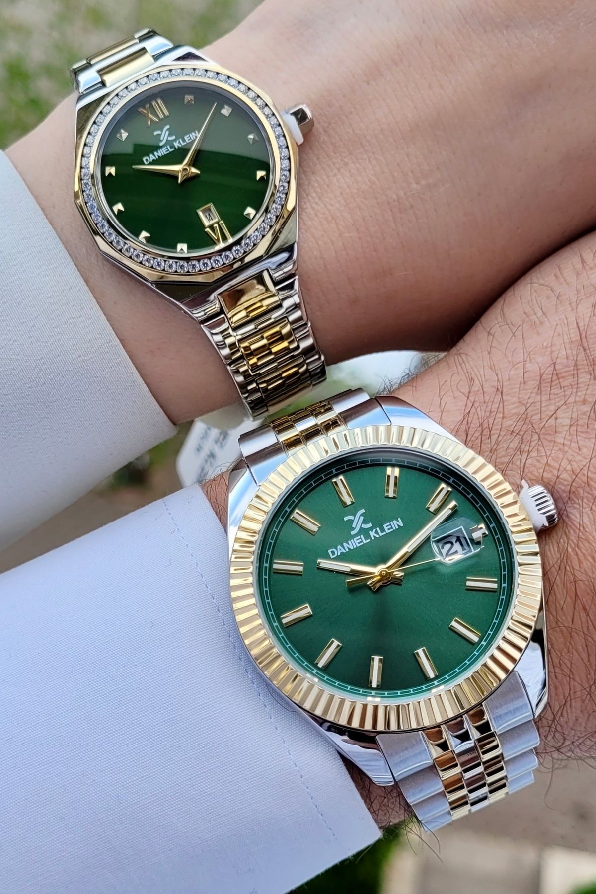 Daniel Klein Kadranı Yeşil Gold Gümüş Renk Hediye Paketli Sevgili Iki Kol Saati