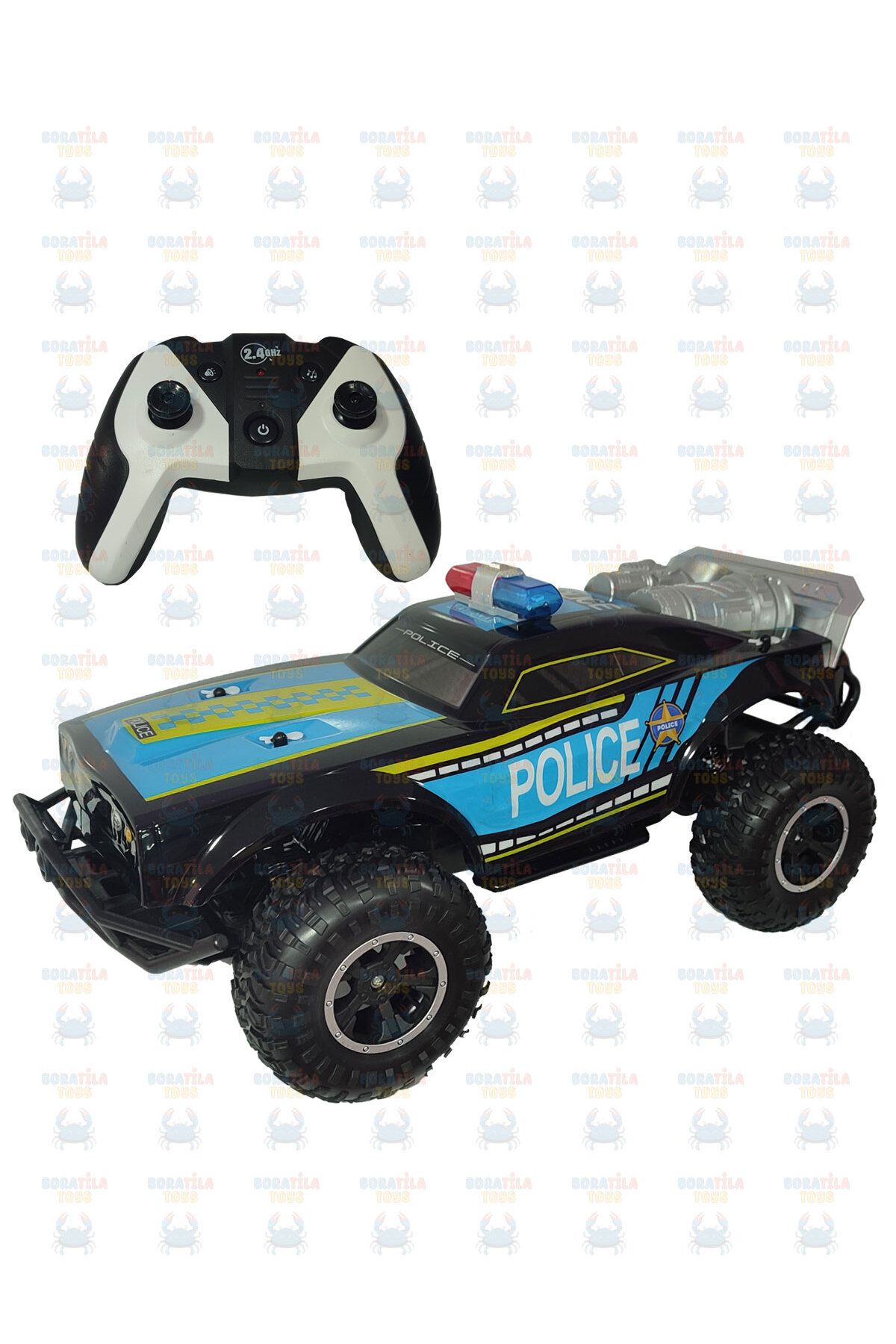 Boratila Toys 46 Cm 2.4 GHZ Büyük Boy Uzaktan Kumandalı  Sesli  Hızlı Full Fonksiyon Şarjlı Polis  Arabası (Mavi)