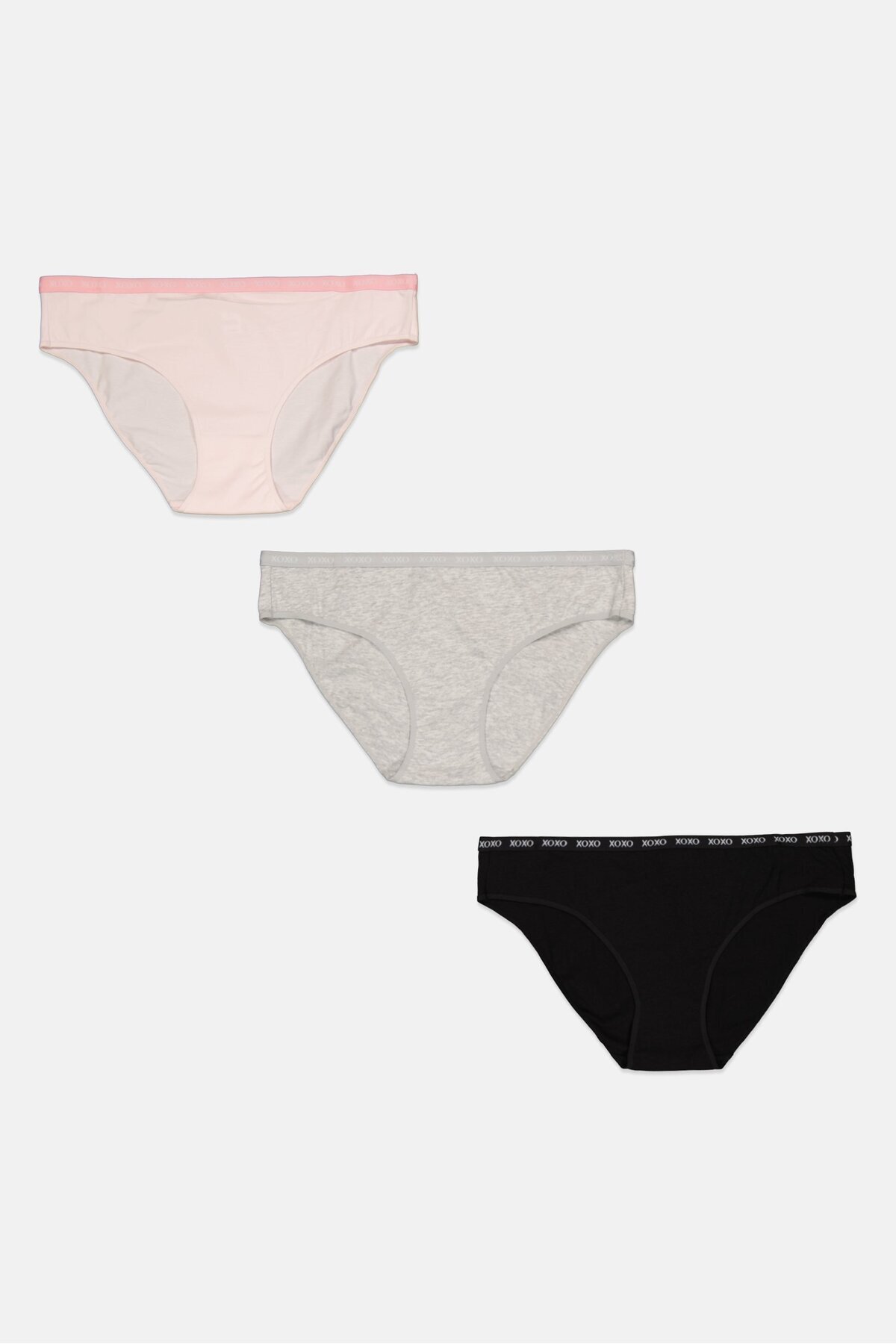 XOXO-Women 3 Pieces Brand Logo Cheeky Panties, Black 1