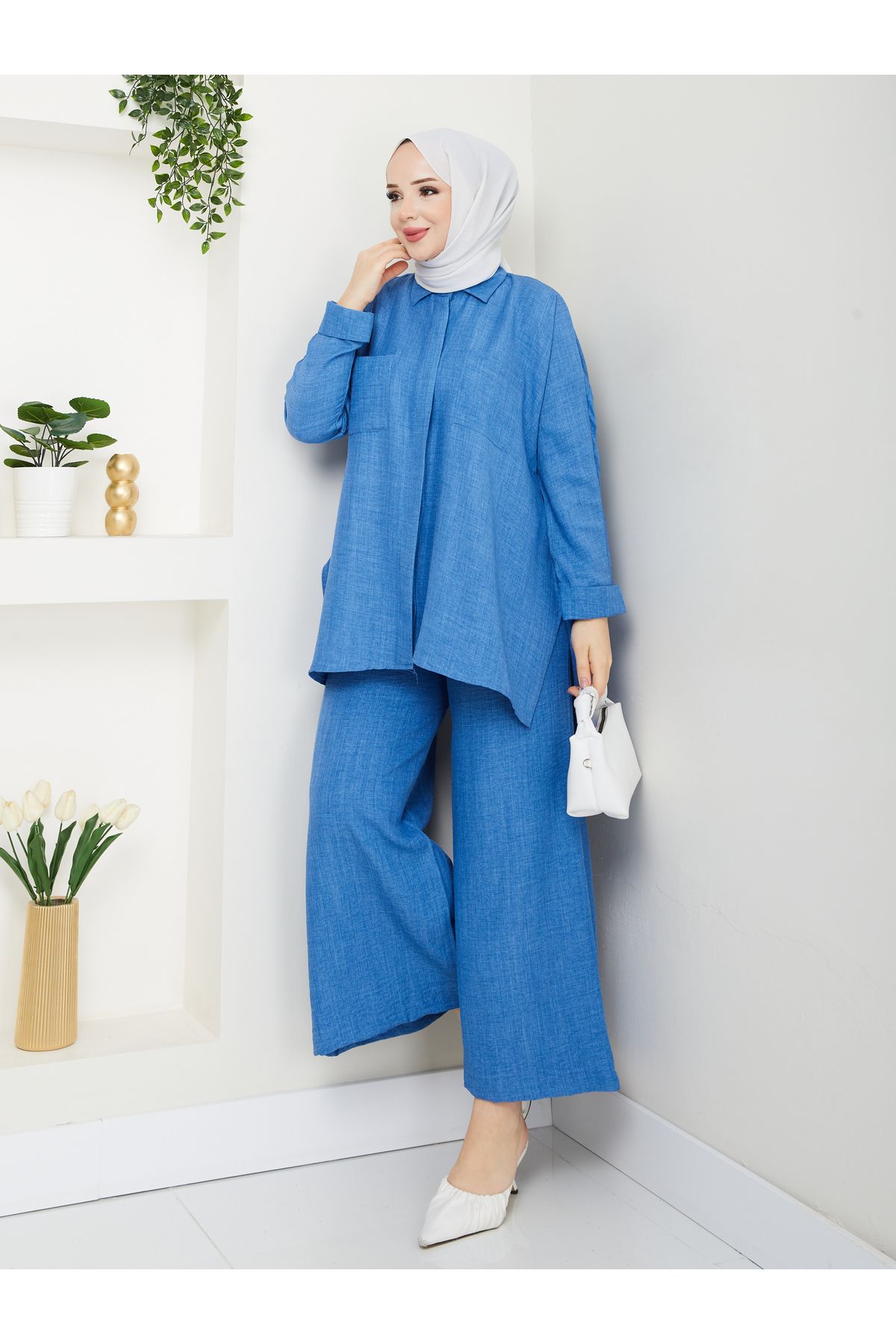 MODAMÜNASİP-My Sofia Linen Trouser Suit with Double Pocket Detail in Its Most Beautiful Colors 3