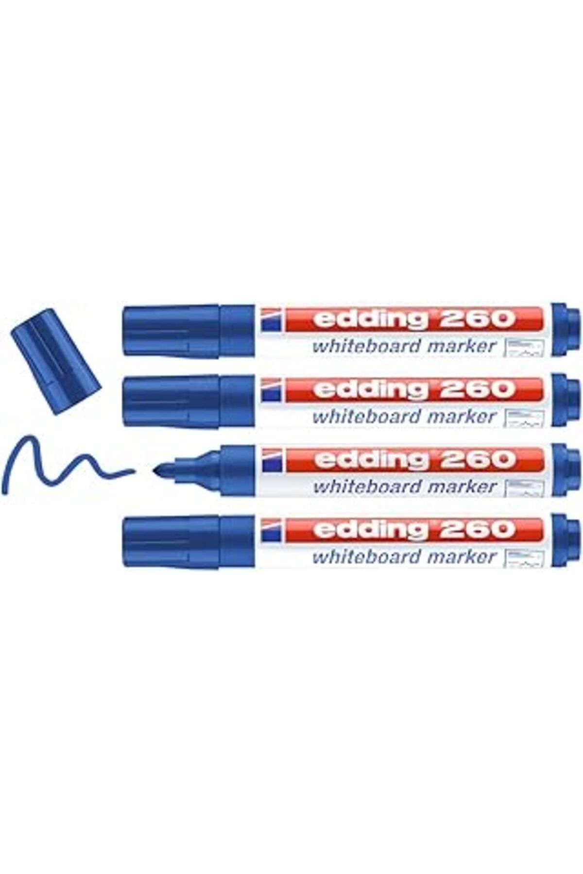 Pazarcan Edding 260 Beyaz Yazı Tahtası Kalemi, Mavi, 4'Lü Set, Yuvarlak Uç 1,5-3 Mm