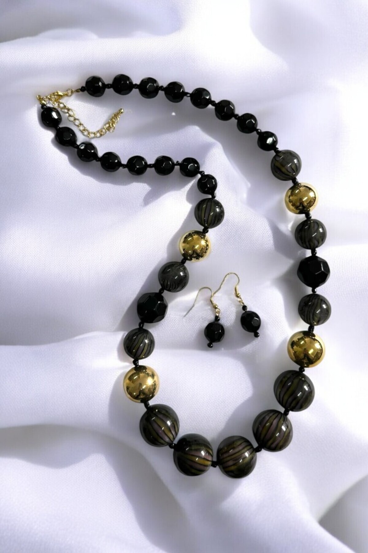 PETEK AKSESUAR-Long Ball Metalized Acrylic Pendant Earring Set 5