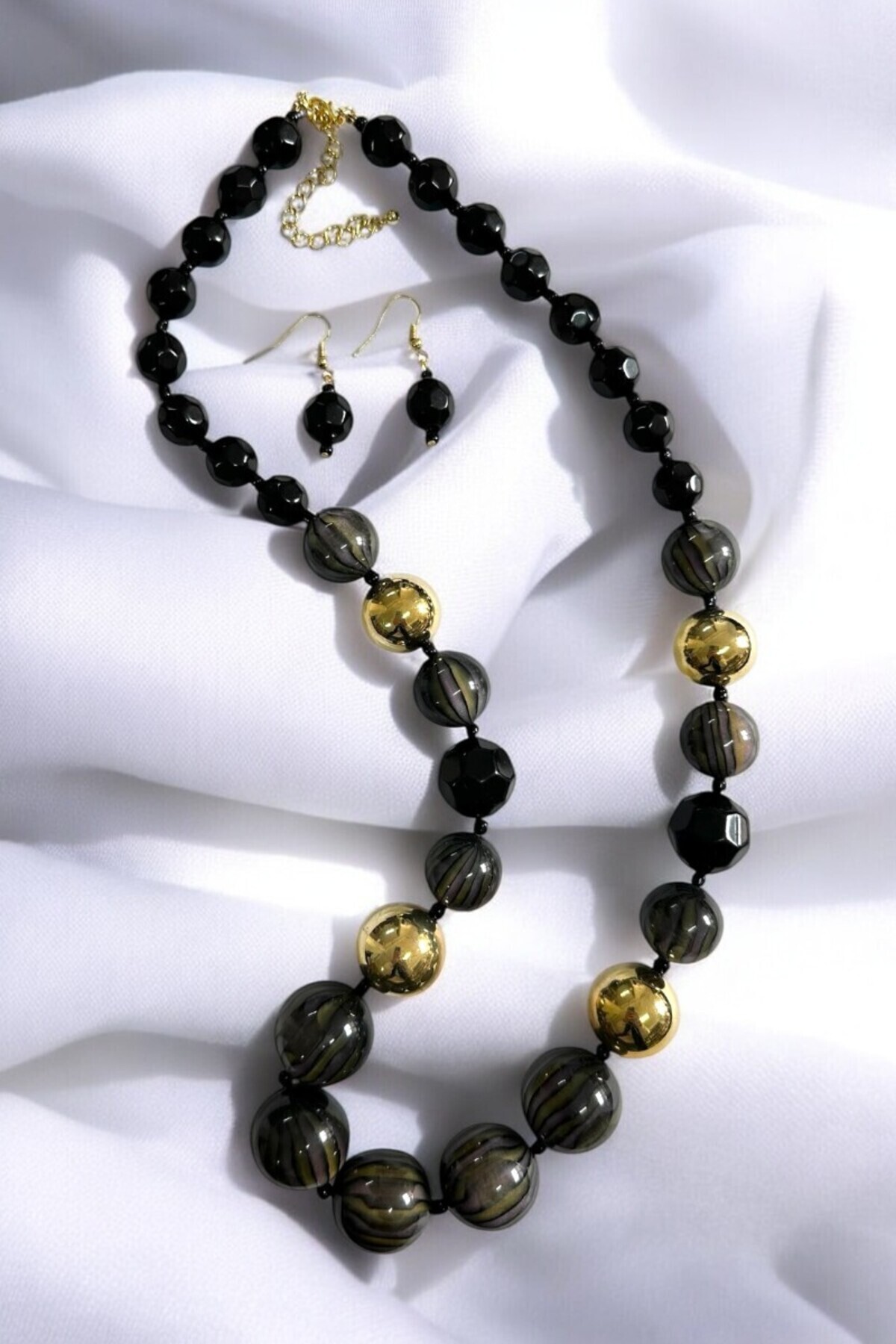 PETEK AKSESUAR-Long Ball Metalized Acrylic Pendant Earring Set 6