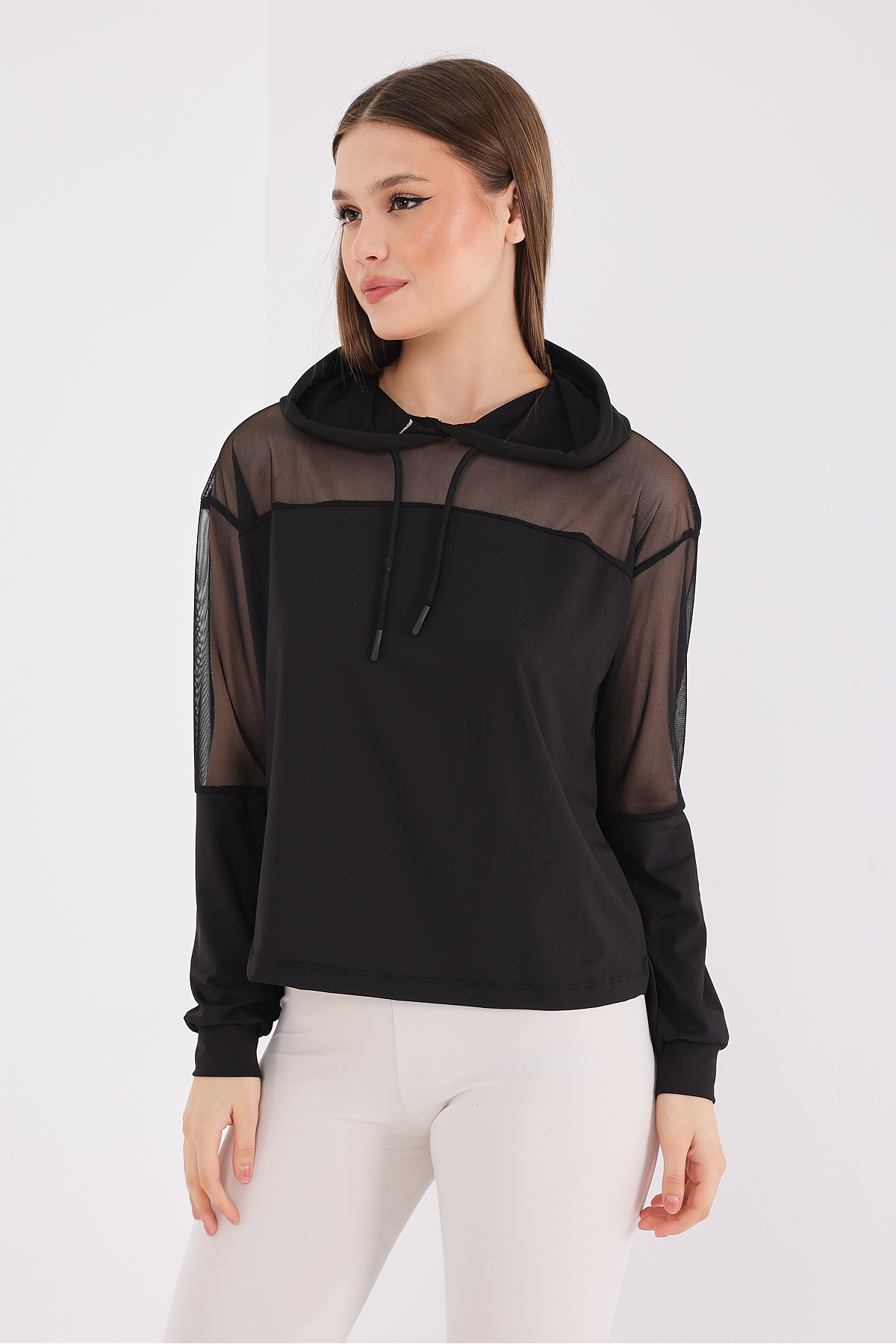 Scorp Katie Kadın Kapüşonlu Spor Sweatshirt Siyah görsel 4