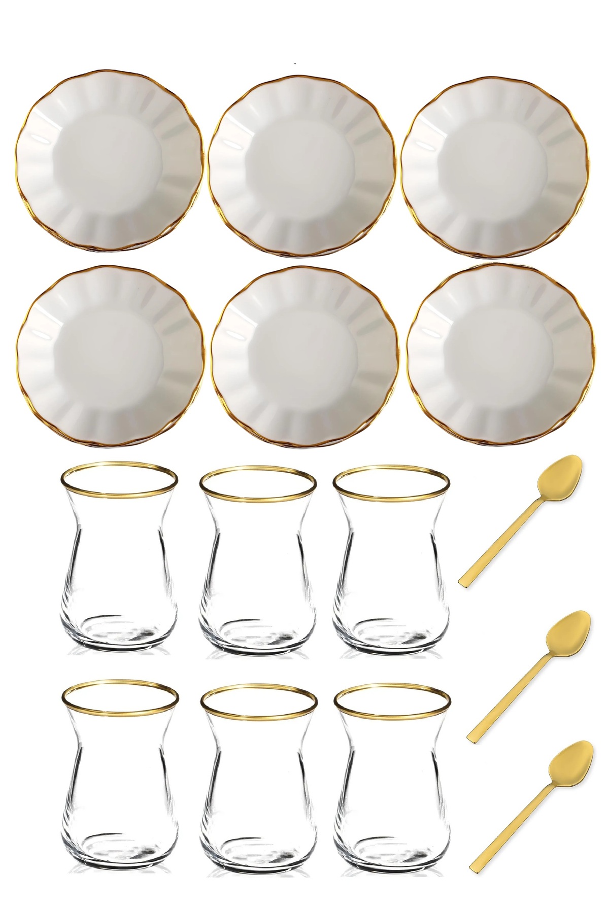 18 Pieces Pearl Gold Gilded Tea Cup Set for 6 Gold