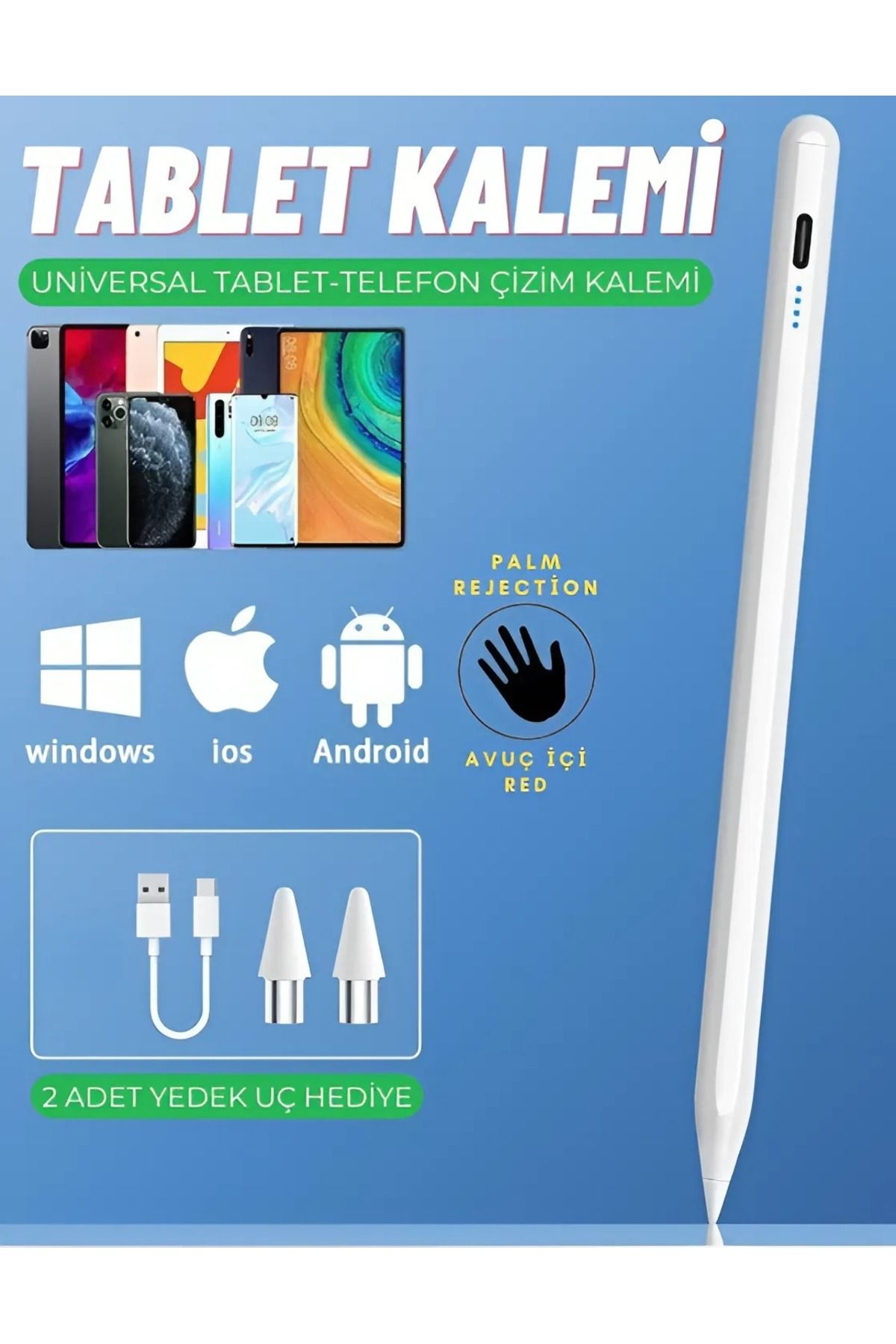 WASHA Şarjlı Dokunmatik Kalem iOS Android Windows Uyumlu Tablet Telefon iPad Yazı Çizim Kalemi