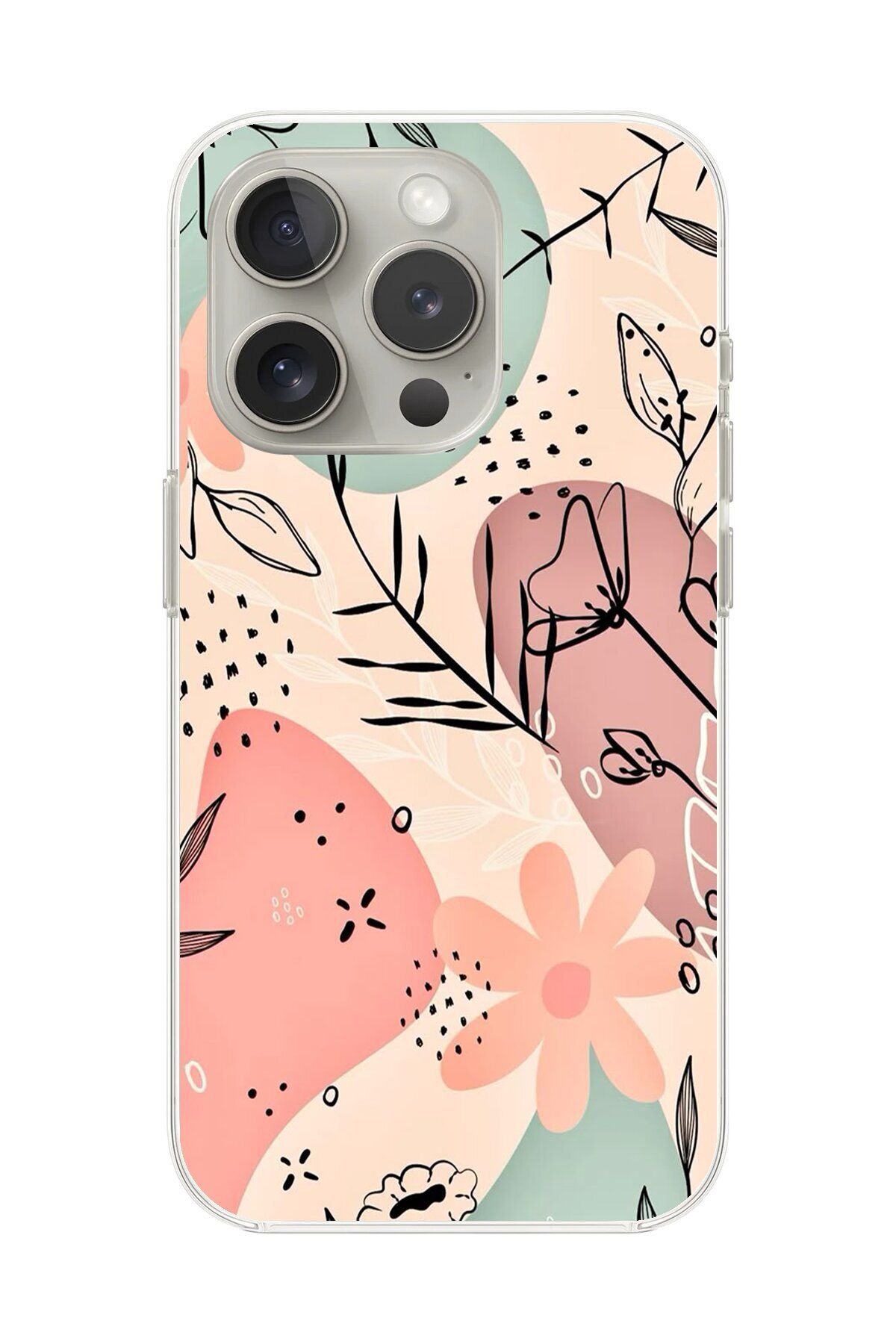 Dali Design iPhone 16 Pro Uyumlu Şeffaf Kılıf Çiçek Tasarımlı