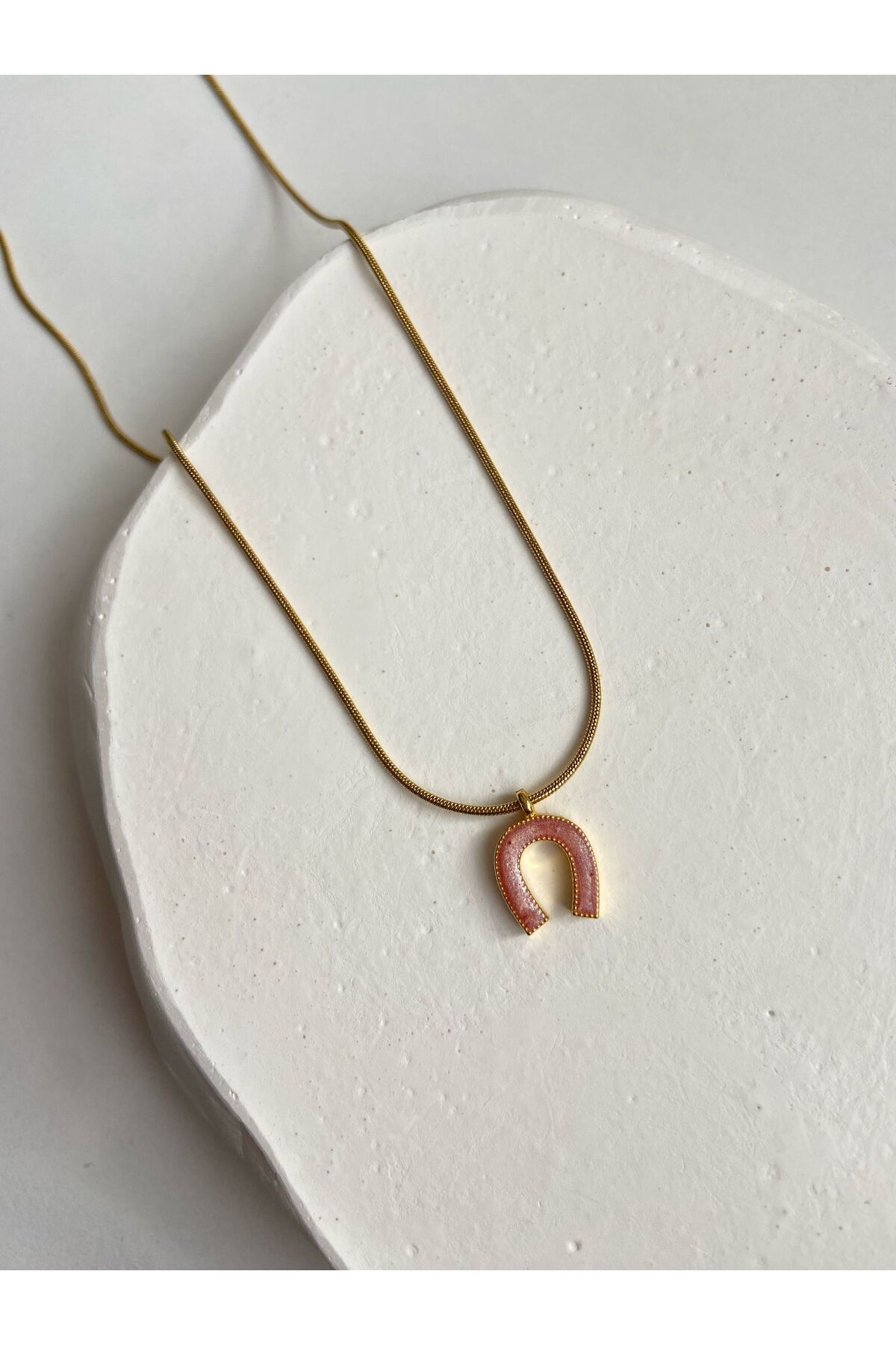 Pembe Nal Charm Yılan Zincir 45 Cm Altın Kaplama Gold  Kolye