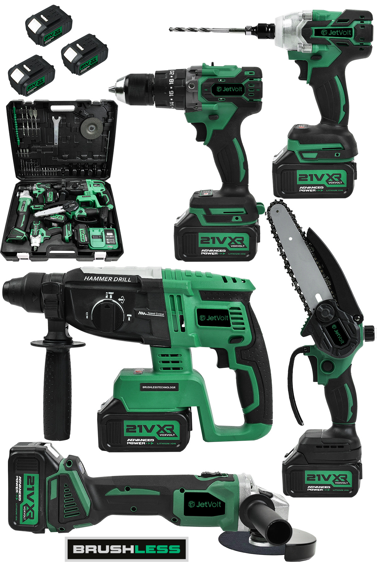 JetVolt 21v 2.0ah Kömürsüz Darbeli 5'li Set Şarjlı Hilti Taşlama