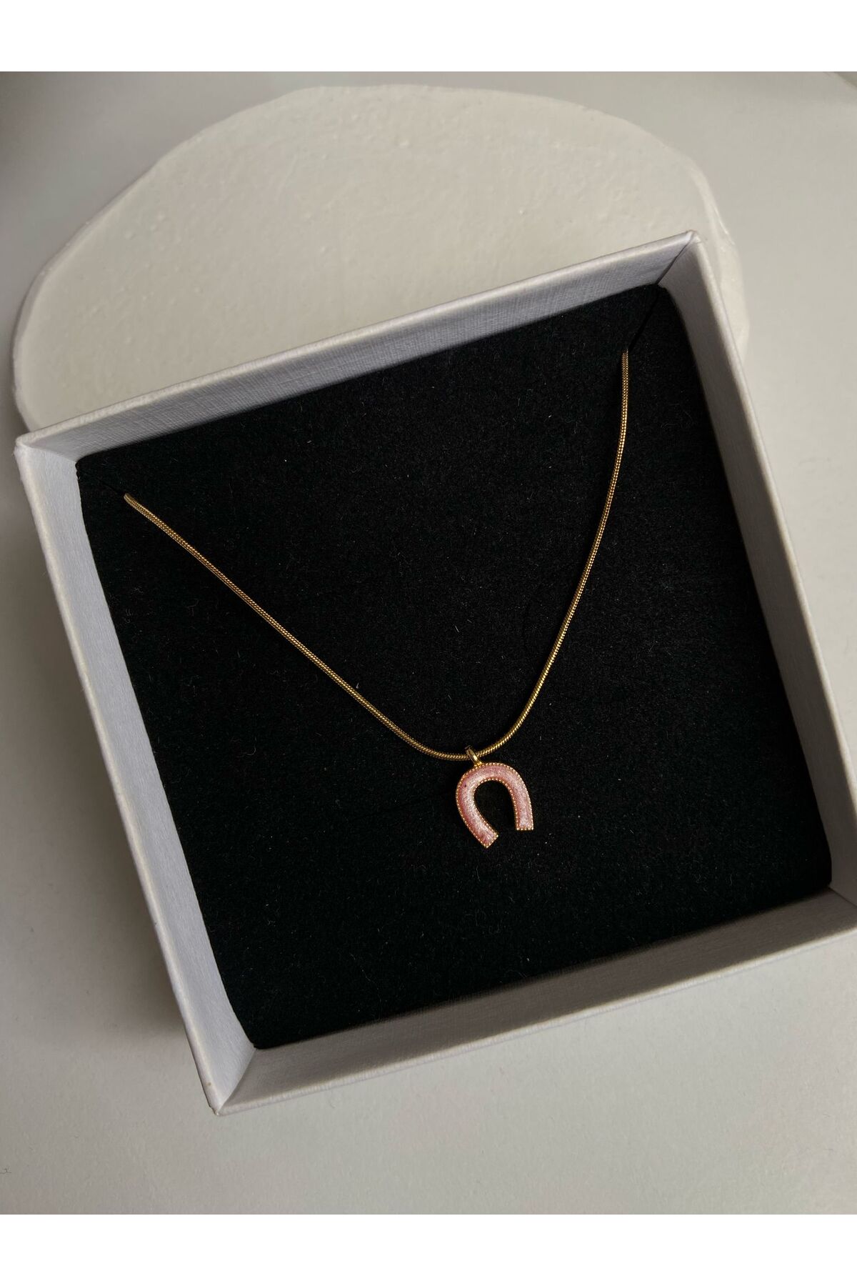 Pembe Nal Charm Yılan Zincir 45 Cm Altın Kaplama Gold  Kolye - Detay Görseli 1