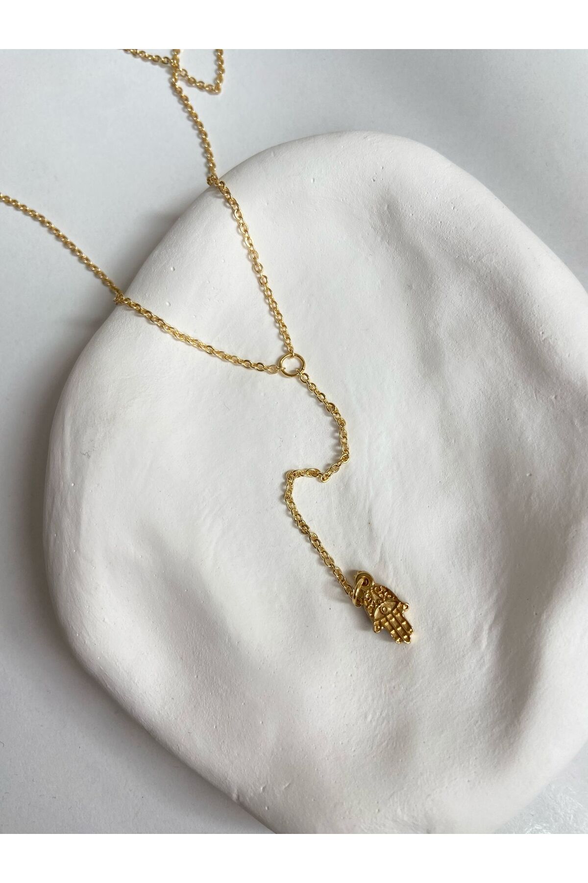 Lacivert ve Gold Cift Taraflı Charm Altın Kaplama Dekolte Y Gold Kolye