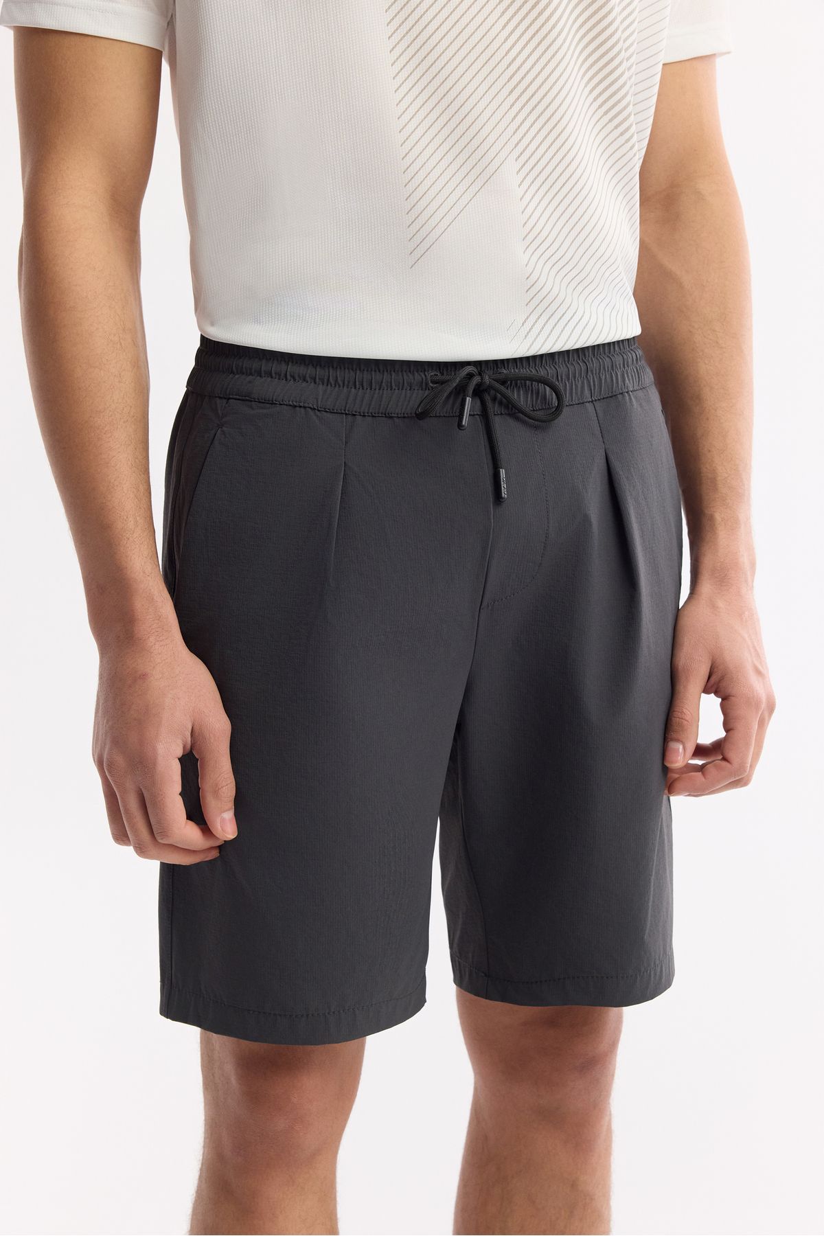 Avva-Men's Elastic Waist Shorts A51Y3652 Zipper Pocket Pleated 4