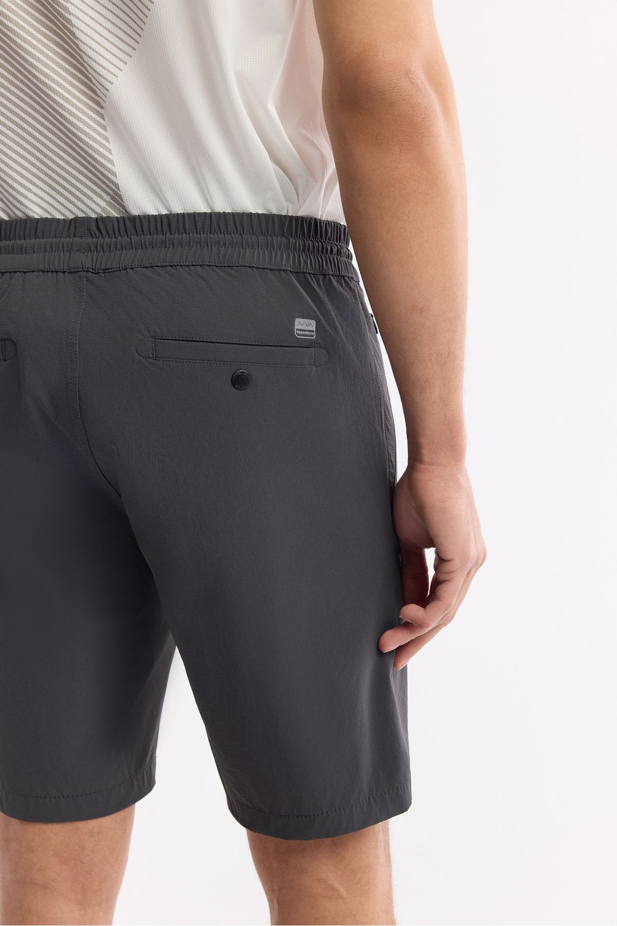 Avva-Men's Elastic Waist Shorts A51Y3652 Zipper Pocket Pleated 5