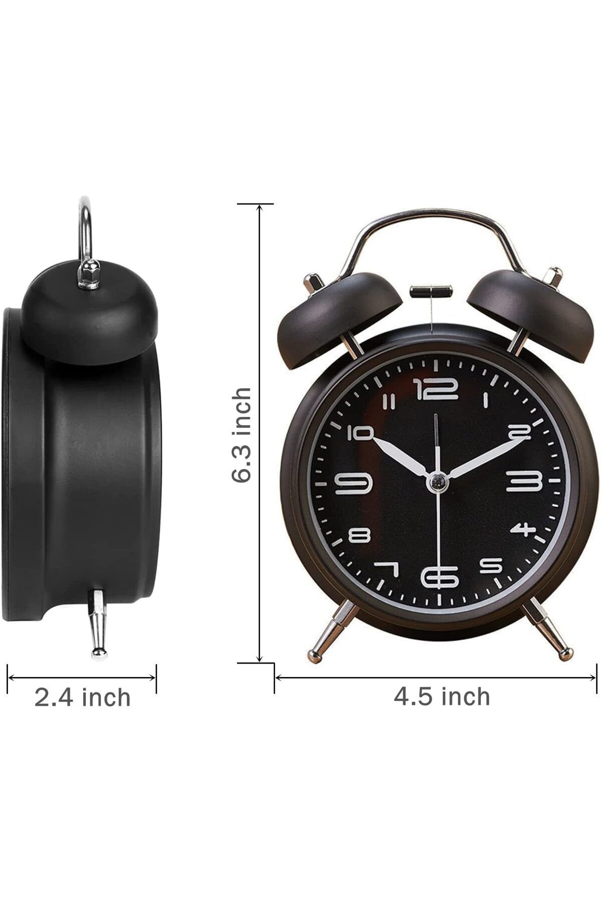 COOYA-4 inch Twin Bell Alarm Clock, Metal Frame Alarm Clock,3D Dial with Backlight Function Twin Bell 2