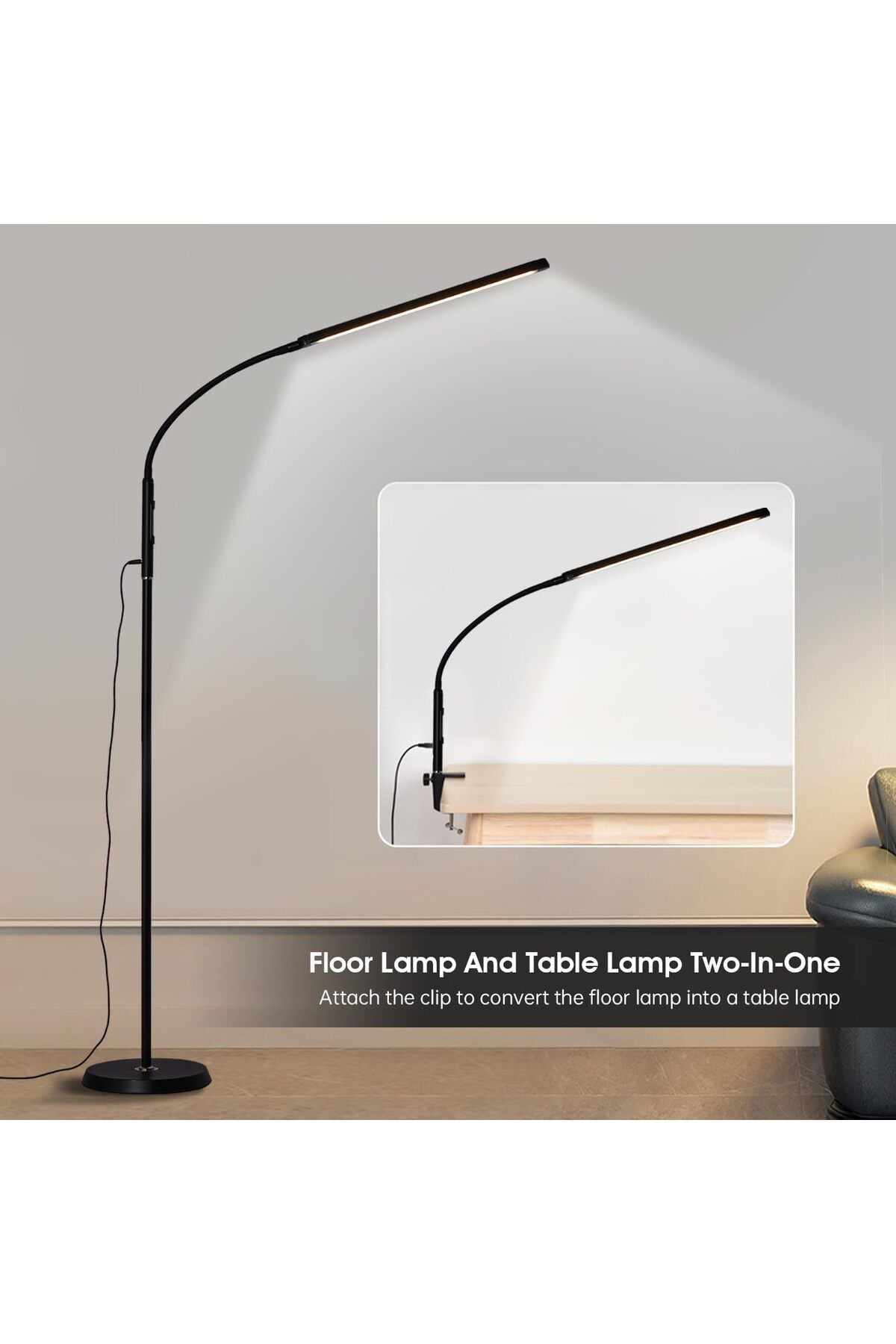 COOYA-مصباح أرضي LED بسيط، قابل للتعديل بزاوية 360 درجة، مفتاح زر ضغط، سطوع ثابت، 12 وات، أسود 5