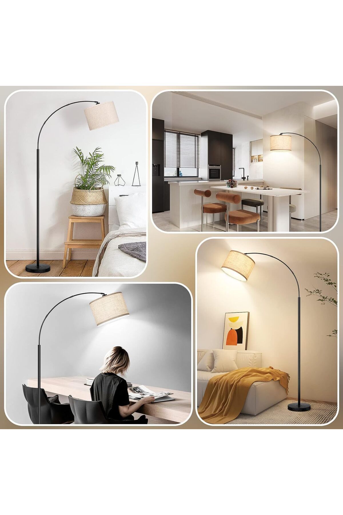 COOYA-LED Arc Floor Lamp, with Adjustable Hanging Drum Shade, 185CM Height Tall, 12W Bulb Included 7