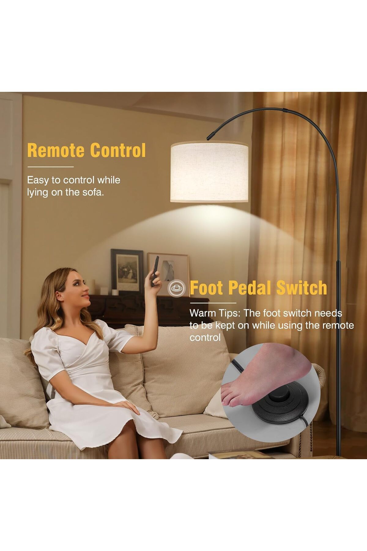 COOYA-Arc Floor Lamp, with Remote Control, 4 Colour Temperature Dimmable, 9W LED Bulb Included 6