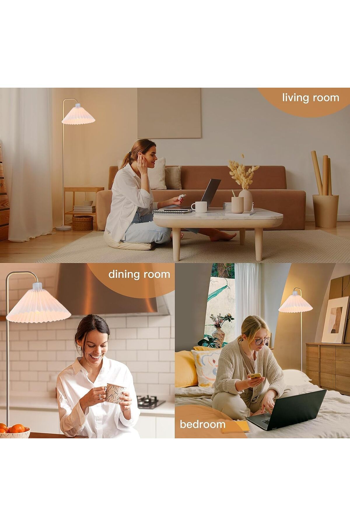 COOYA-مصباح أرضي قائم بذاته بتقنية LED، مصابيح غرفة المعيشة مع غطاء مصباح مطوي، لغرفة النوم، غرفة المعيشة، المكتب 6