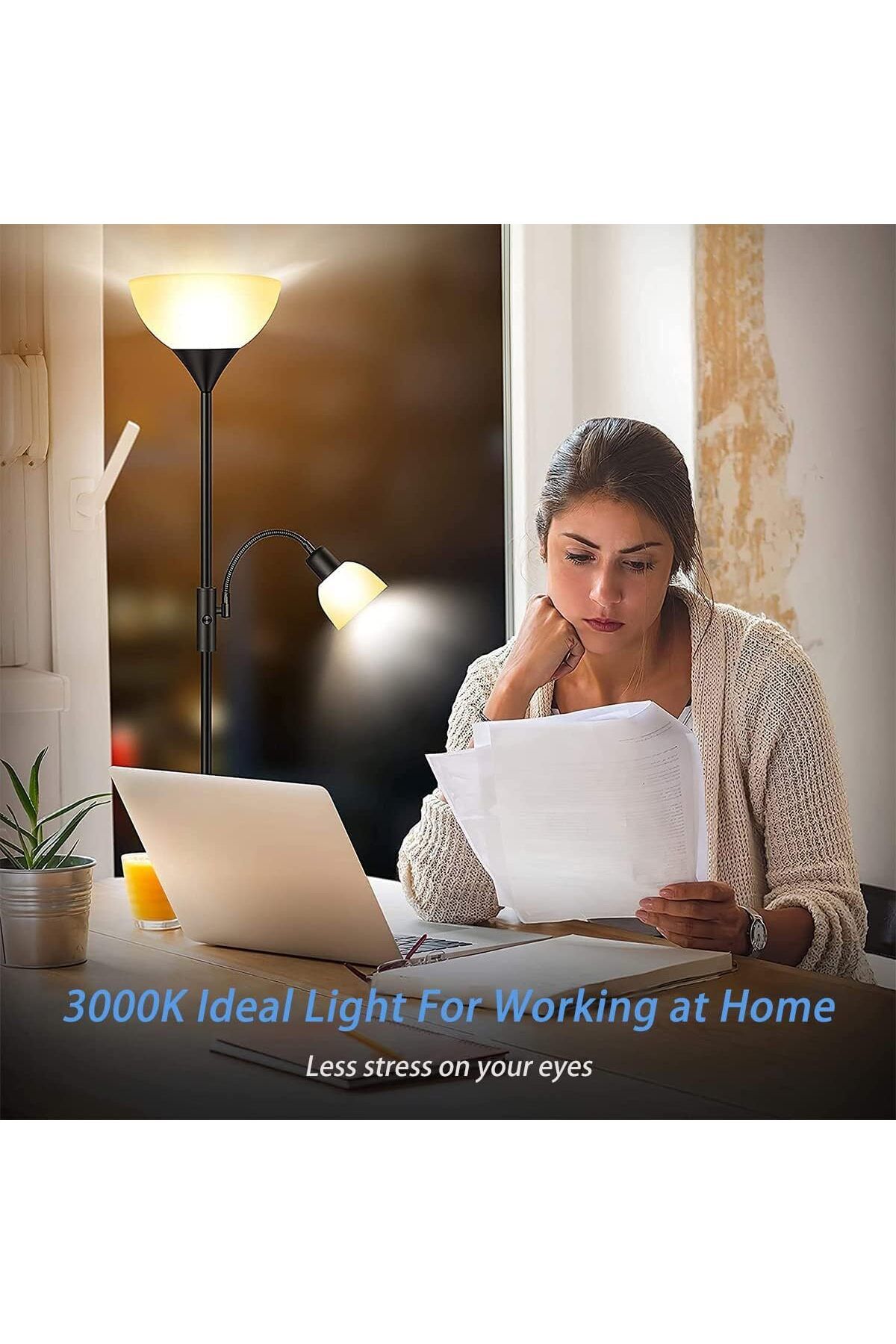 COOYA-12W LED Floor Lamp, Vertical Light with Double Lights, with Adjustable Reading Light, 2-Way Switch 3
