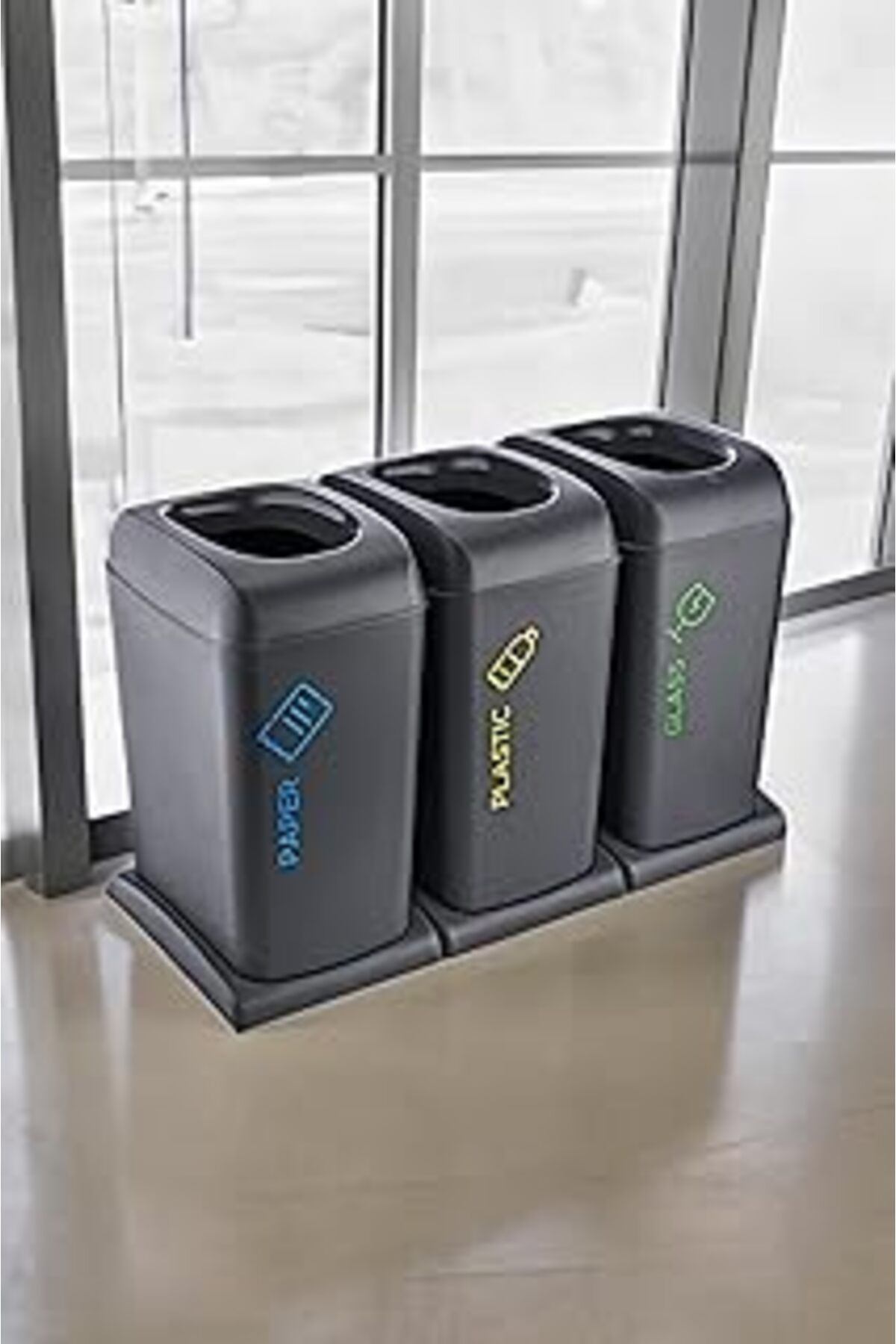NZM TİCARET Smartware 3'li Set Soft Tekerlekli Plastik-kağıt-cam Geri Dönüşüm Kutusu 40 Lt - Antrasit, Çok Ama