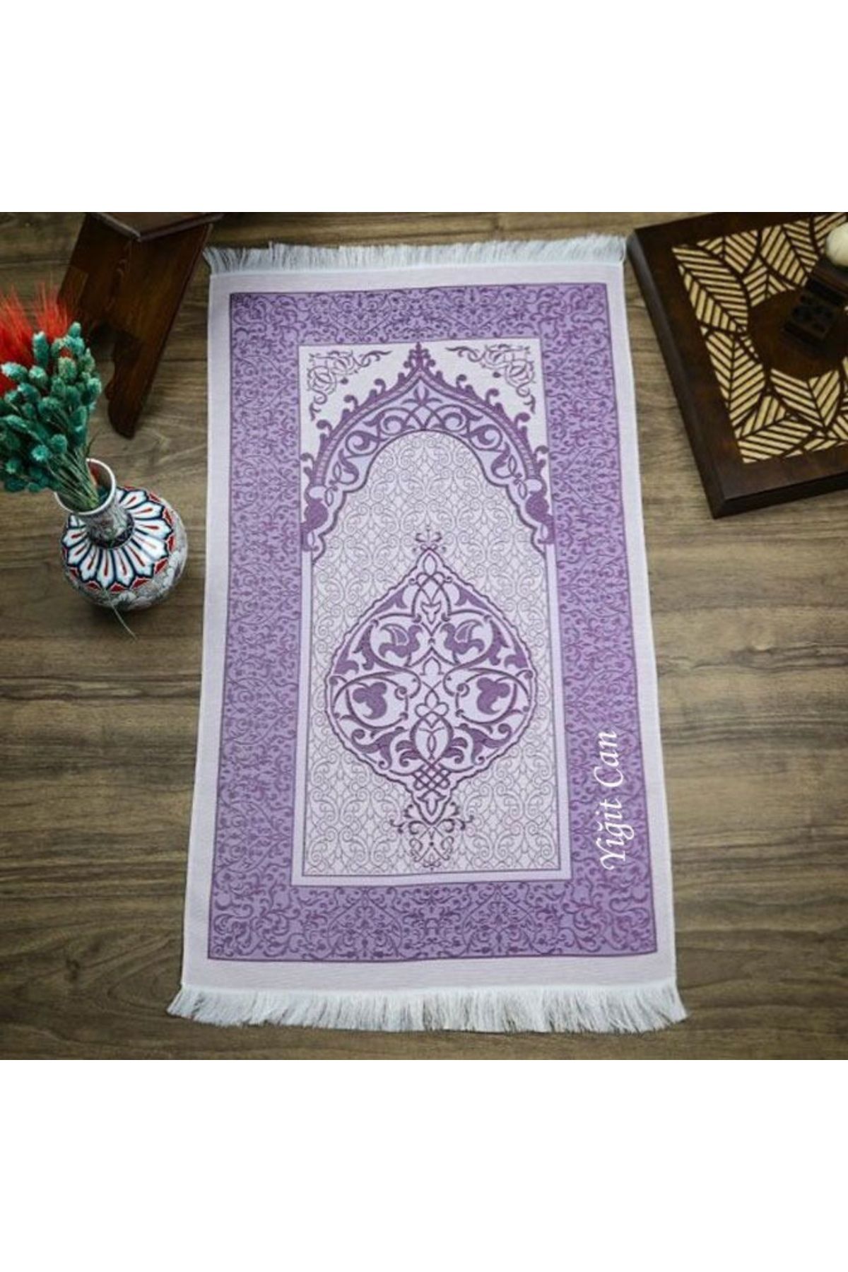 Asyabayrak Vă Ne Brodem Numele Pe Covorul De Rugăciune, Cadou Personalizat Cu Nume De Mătase Nur Tafta Covor De Rugăciune Violet - 110 x 66
