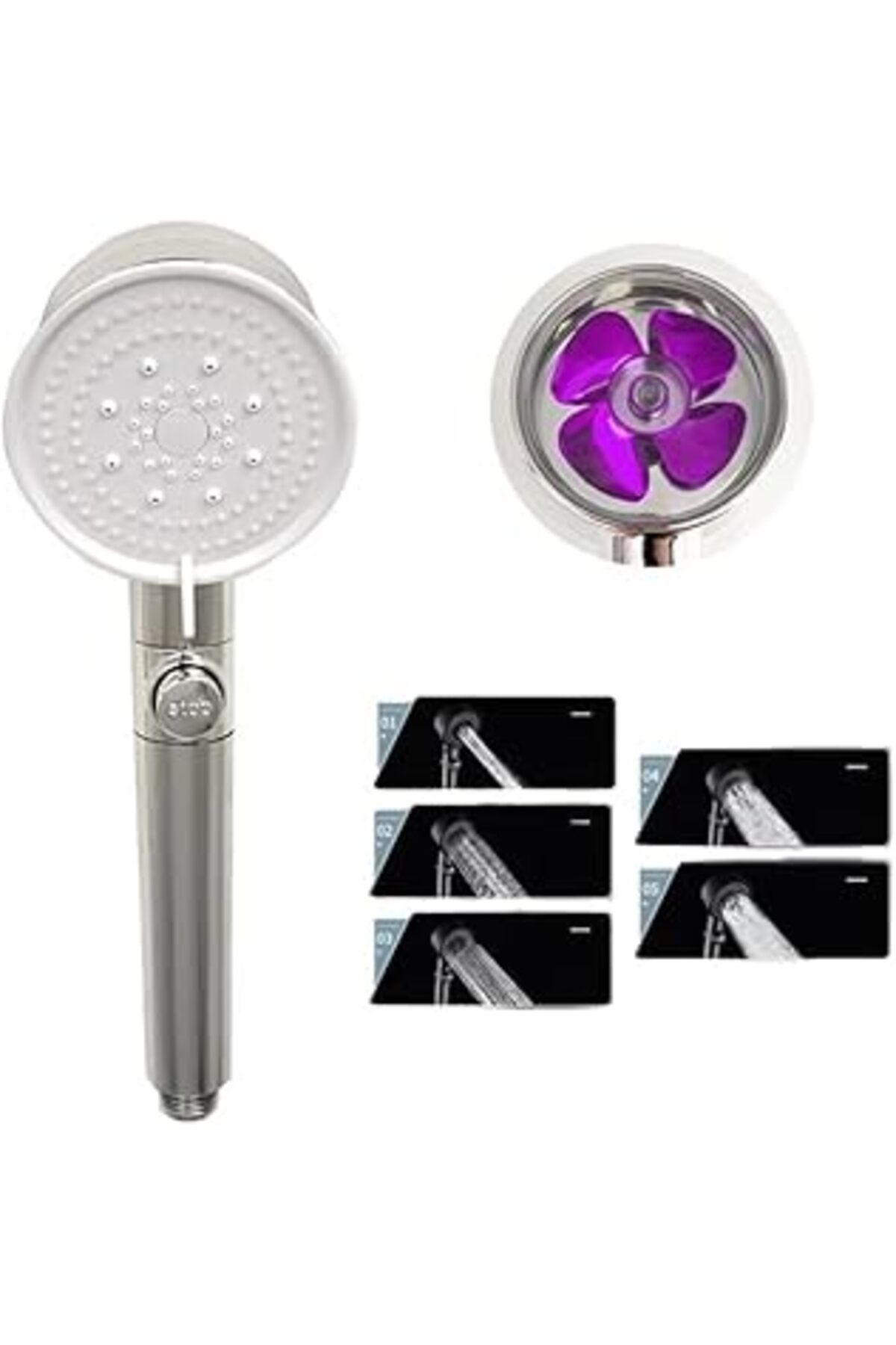 ShopZum Mayaglory Turbo Fan 5 Fonksiyonlu Chrome Duş Başlığı, El Duşu, Handshower, Chrome