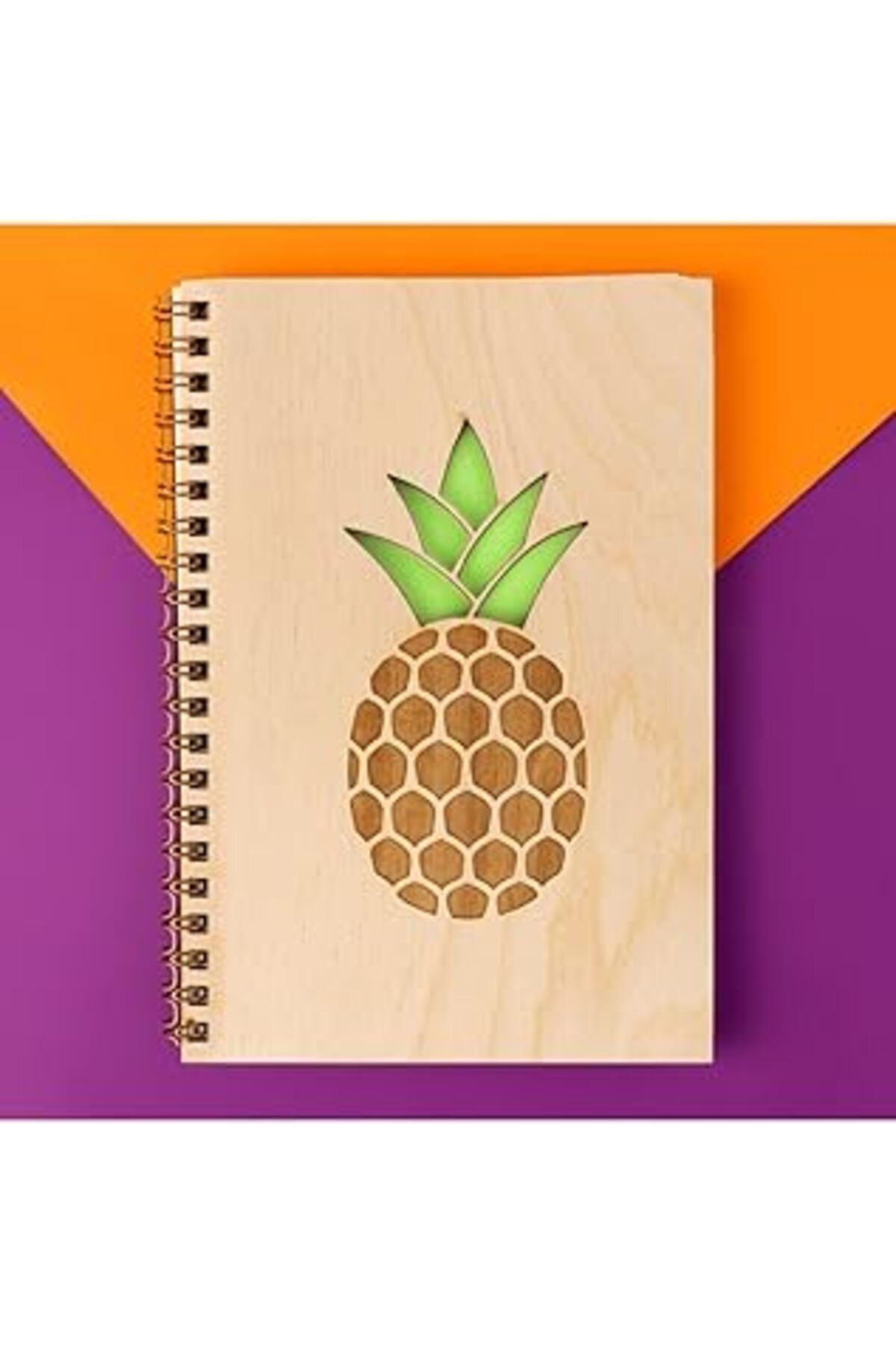 robotrend Ananas Tasarımlı Ahşap Kapaklı Defter 18 Cm X 12 Cm 48 Yaprak Not Defteri
