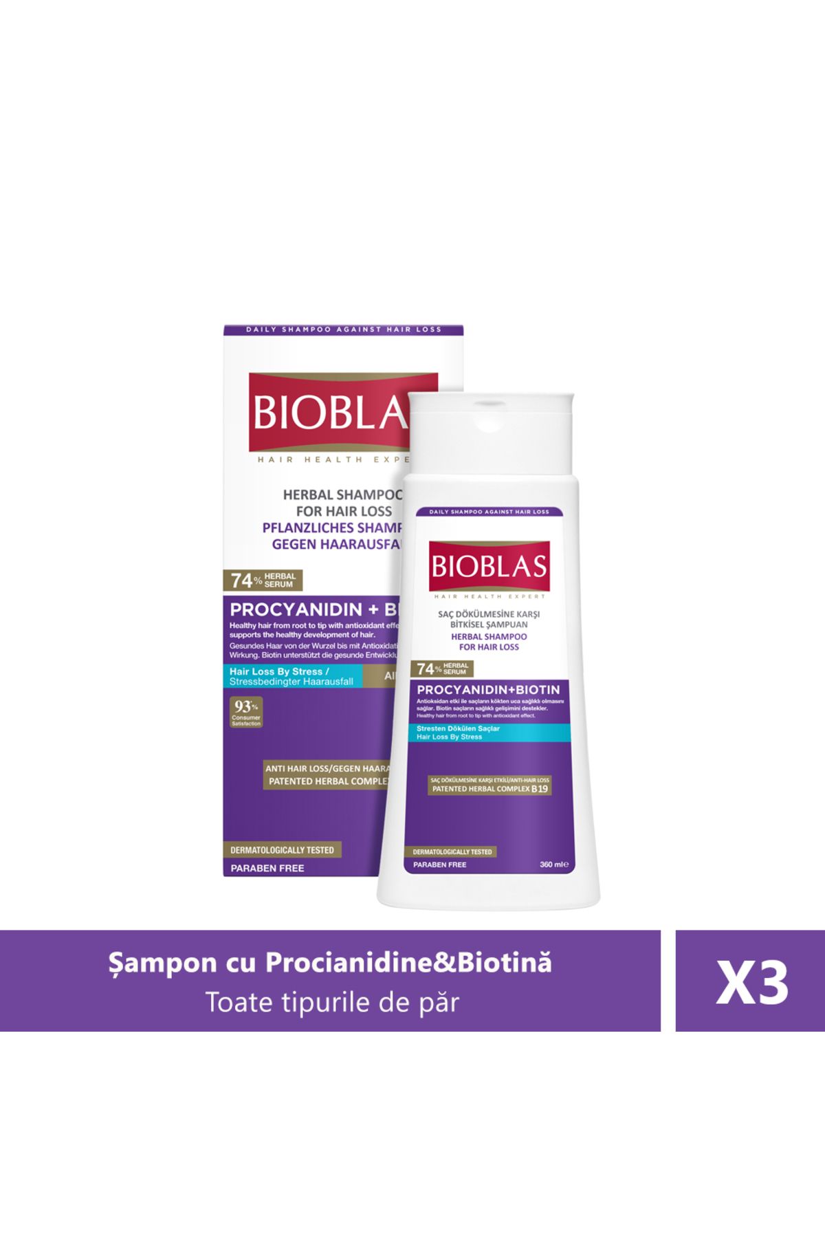 Bioblas Șampon Anticădere Păr Anti-stres Bioblas Procianidine Și Biotină, 360ml X 3 Bucăți Unisex - One Size