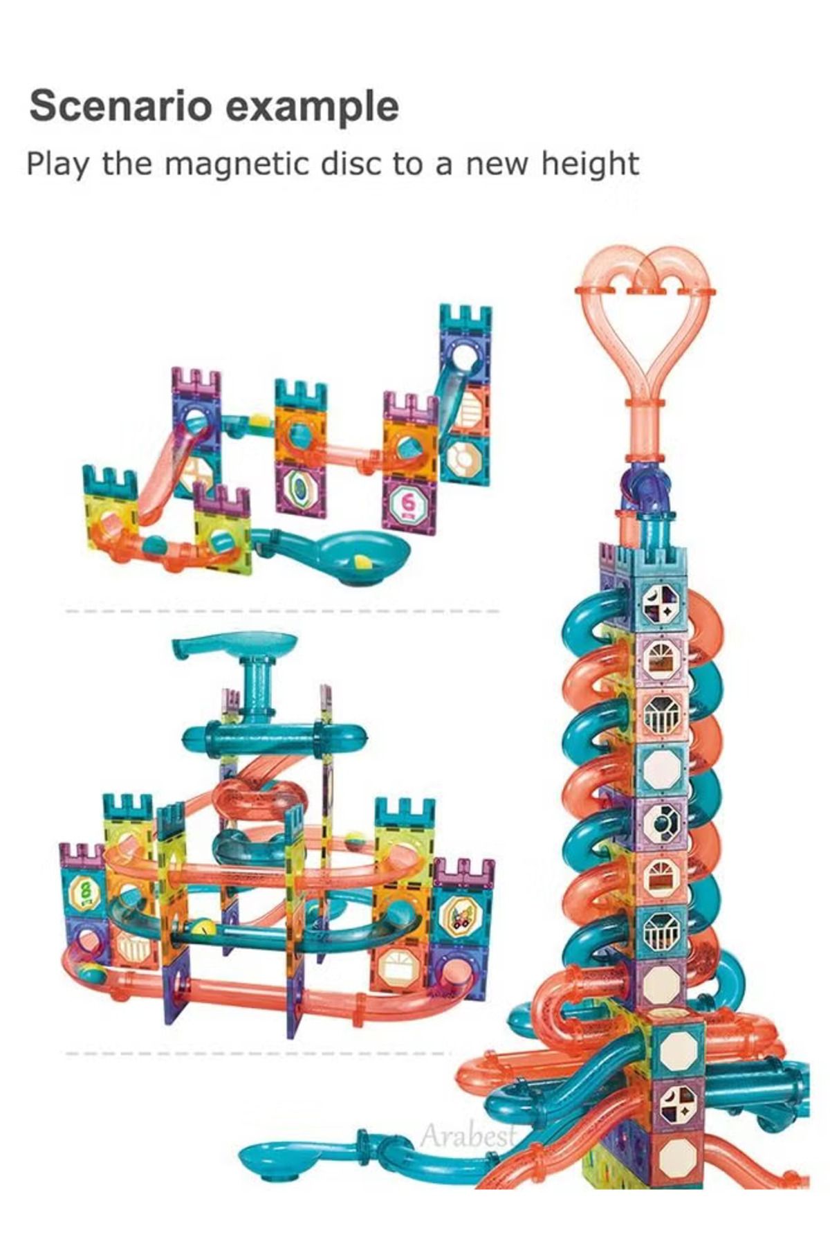 Yelajoy-185 PCS Magnetic Tiles Pipe Magnetic Blocks Toys,Building Set with for Kids 3D Building Puzzle 4