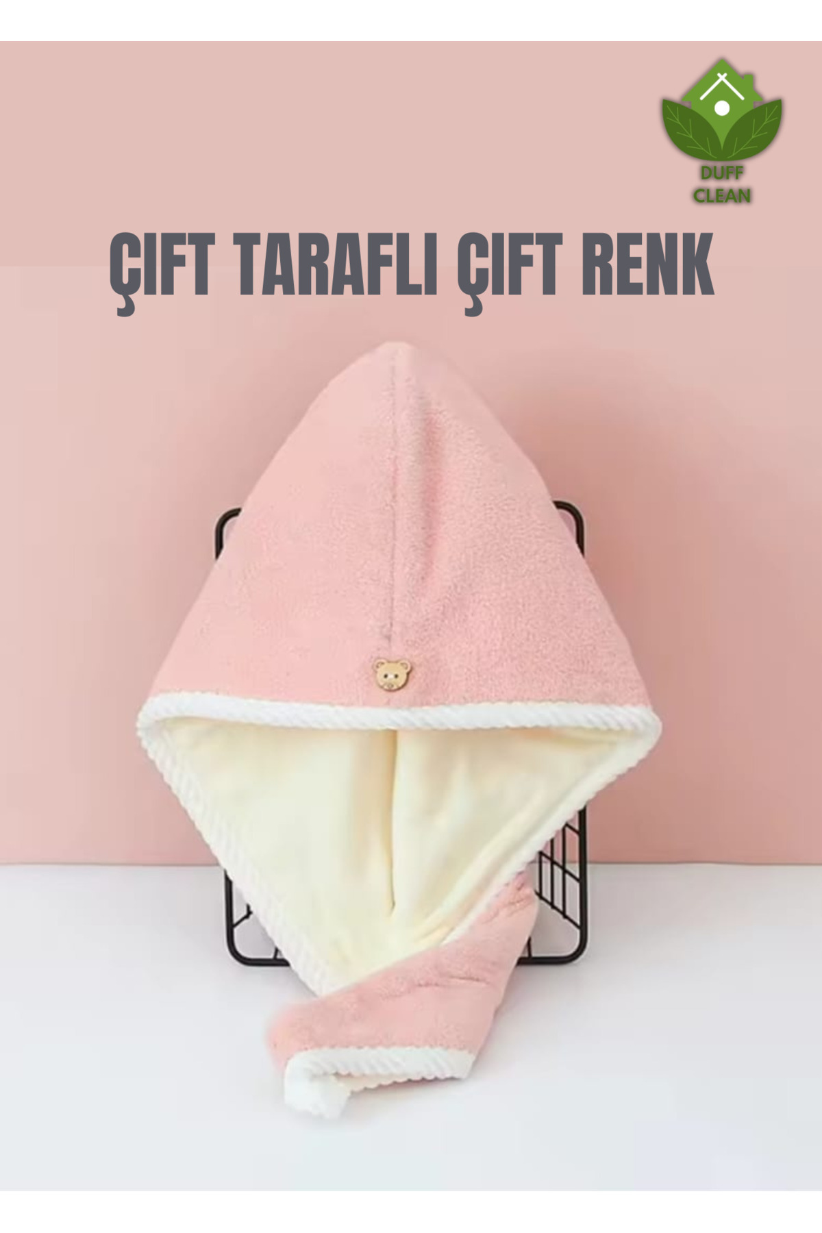 DUFF CLEAN çift taraflı çift renk Saç Kurutma Havlusu Saç Bonesi  Mikrofiber