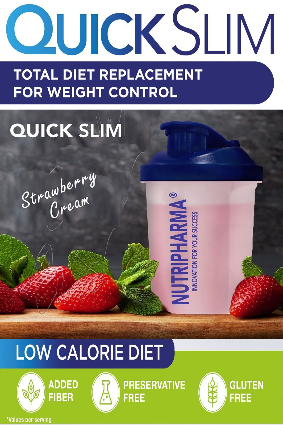 NUTRIPHARMA QUICK SLIM-Quick Slim Diet Shake - 30 Sachets - High Protein Meal Powder - Strawberry Flavor 3