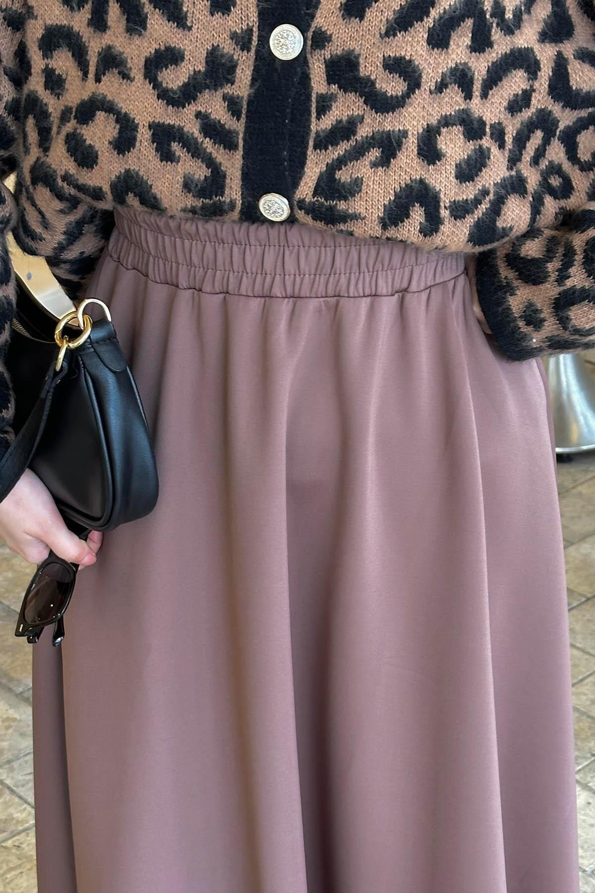 lamelif.com-Flared Skirt - Scuba Fabric and Soft Brown 3