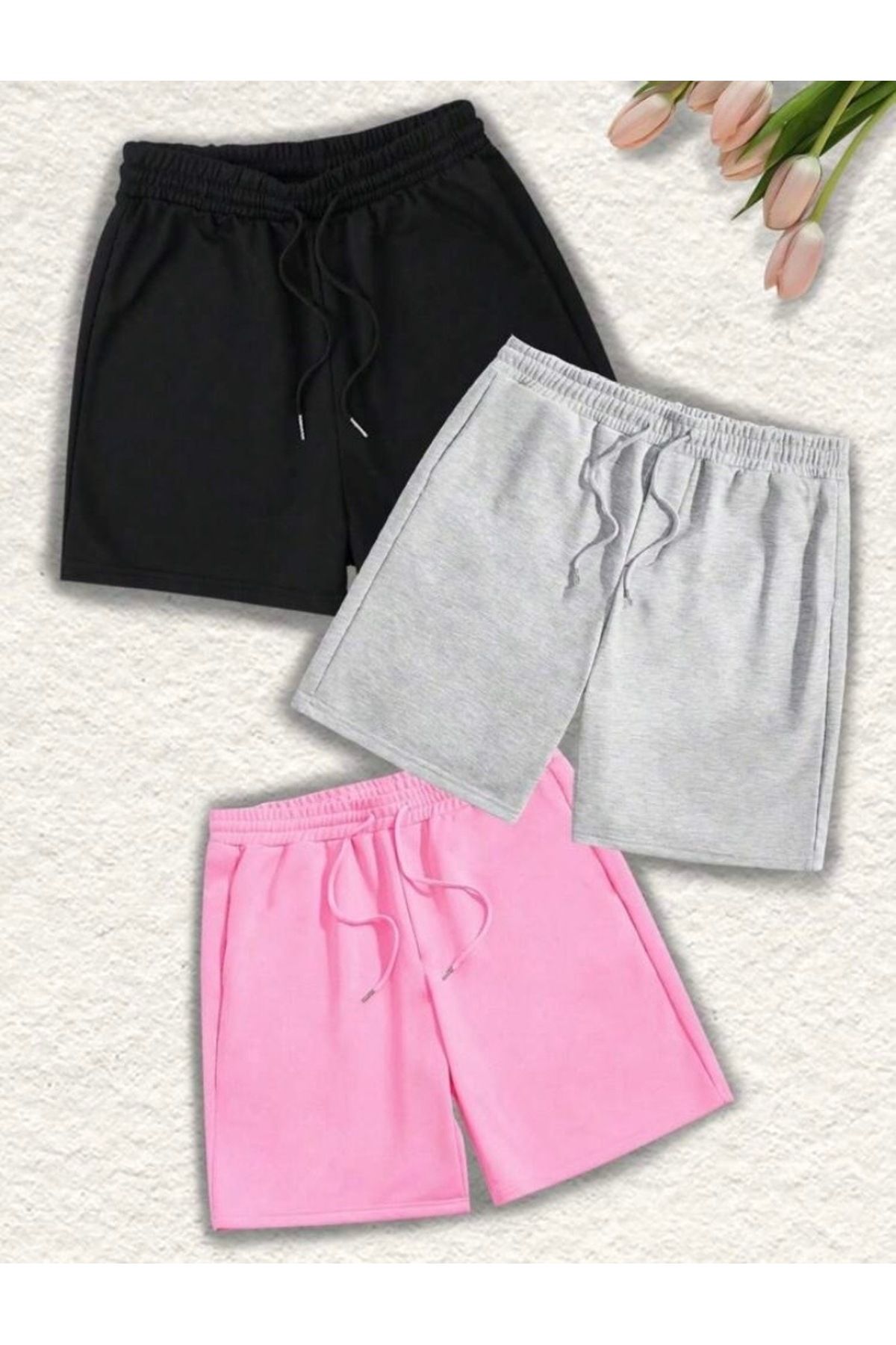 BYMEER-Pachet de 3 pantaloni scurți roz gri negru 2