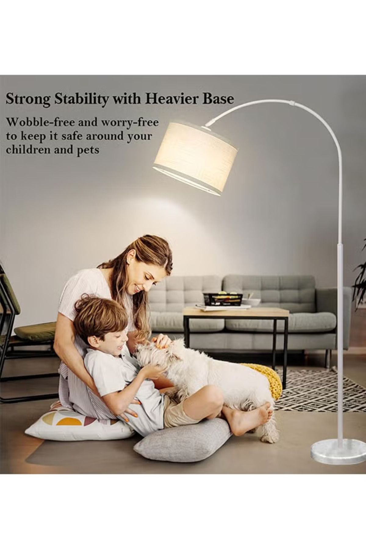 COOYA-Floor Lamp with Remote Control, 73Inch Tall Lamp, with Hanging Drum Shade, 12W Bulb, 96-240 V 6