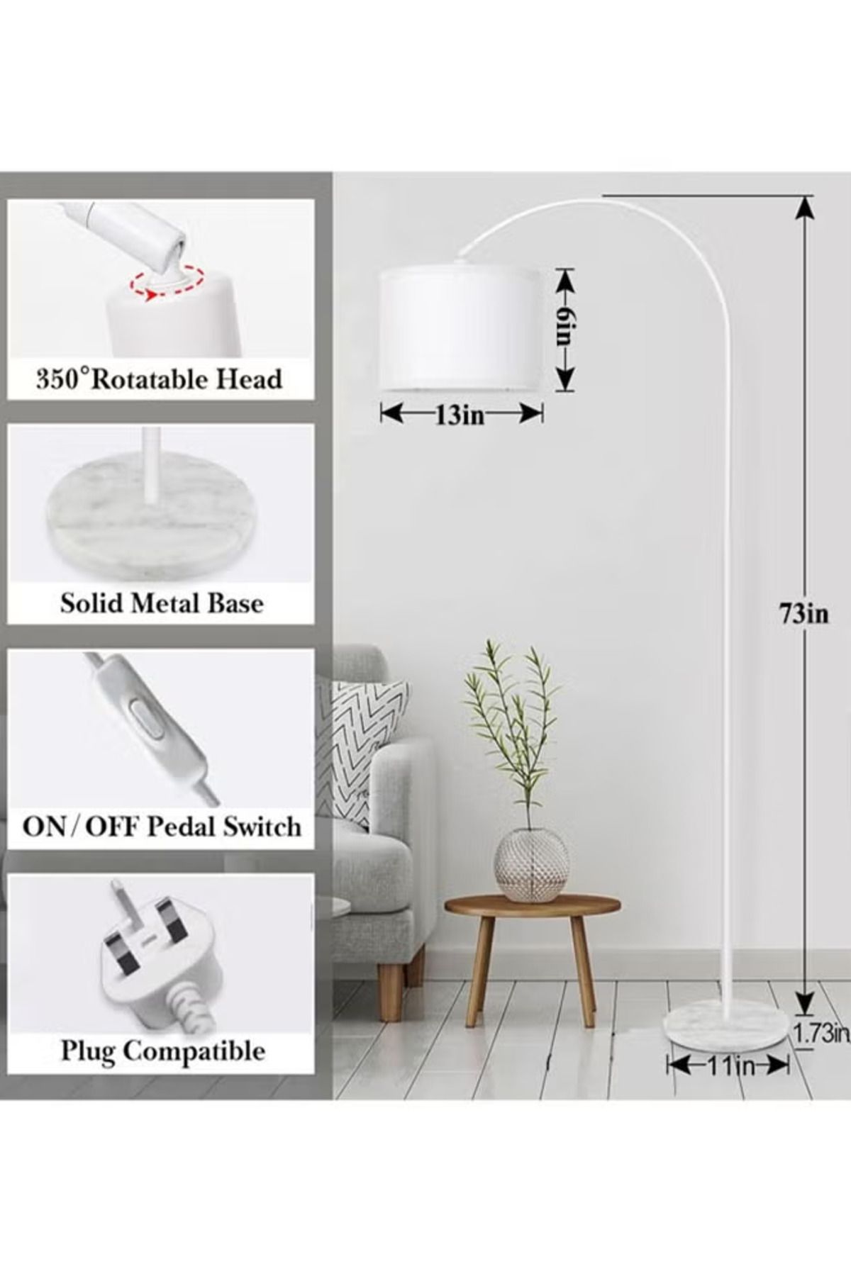 COOYA-Floor Lamp with Remote Control, 73Inch Tall Lamp, with Hanging Drum Shade, 12W Bulb, 96-240 V 3