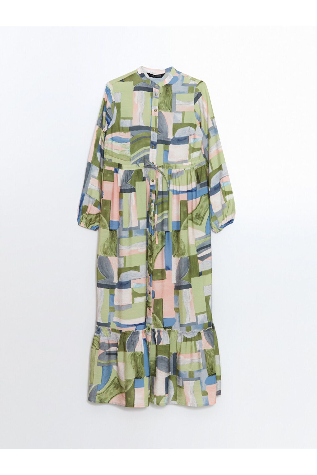 LC Waikiki-Rochie cămașă pentru femei LCW Modest Green Judge Guler 6