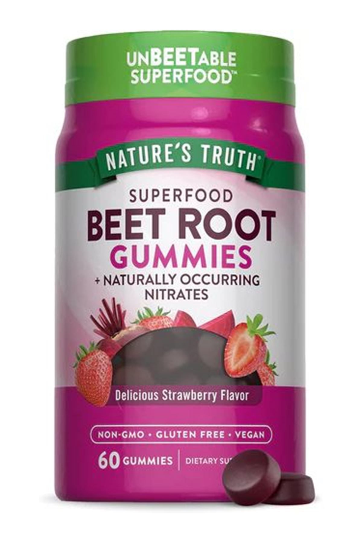 Natures Truth Super Food Beet Root + Black Pepper, Natural Strawberry, 60 Vegan Gummies-İthal