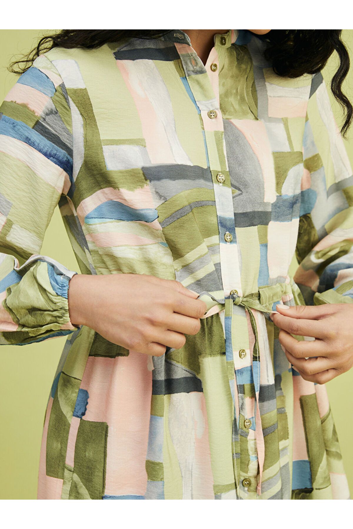 LC Waikiki-Rochie cămașă pentru femei LCW Modest Green Judge Guler 3