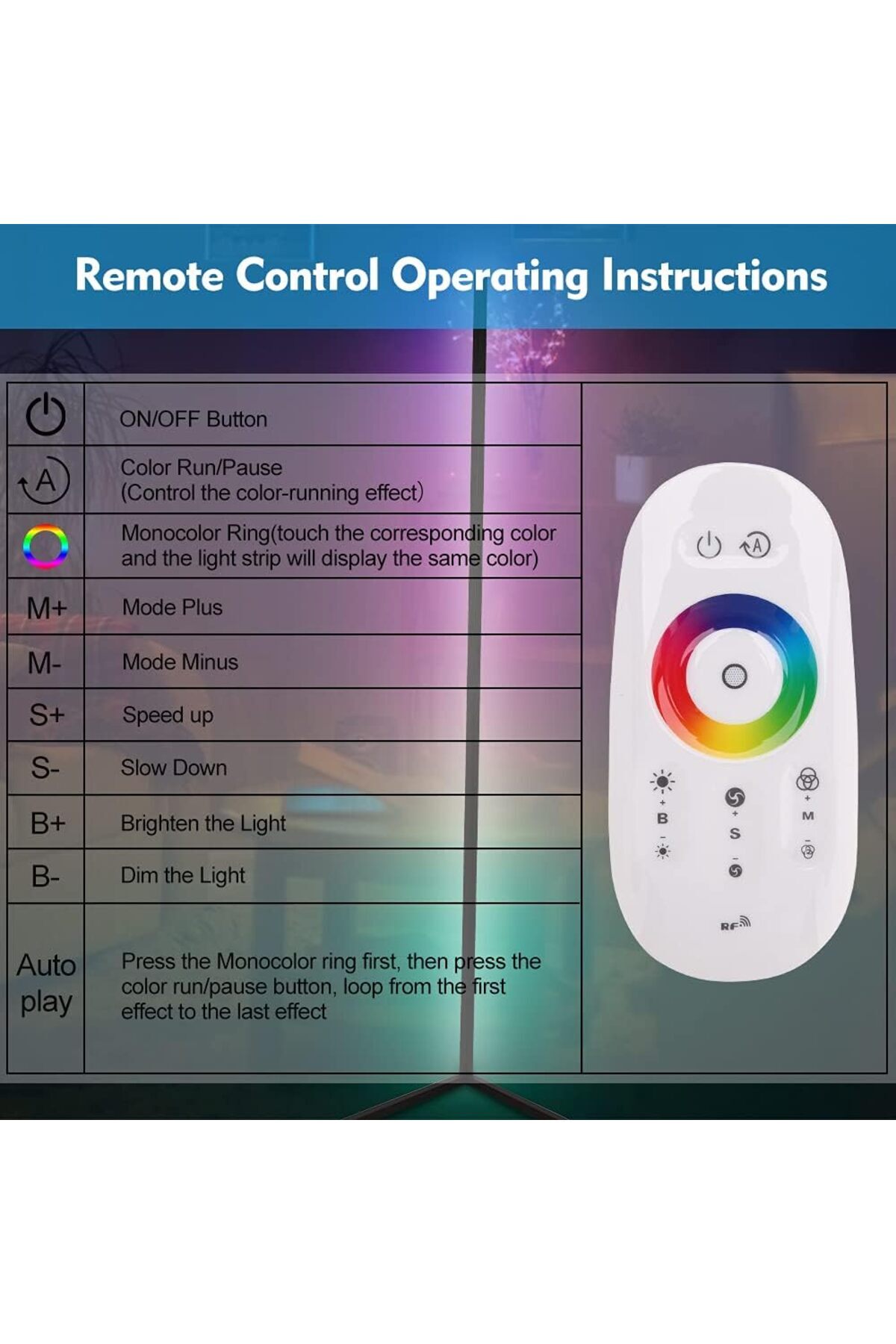 COOYA-RGB Corner Floor Lamp, with Remote Controller, for Living Room, Bed Room, Gaming Room 3