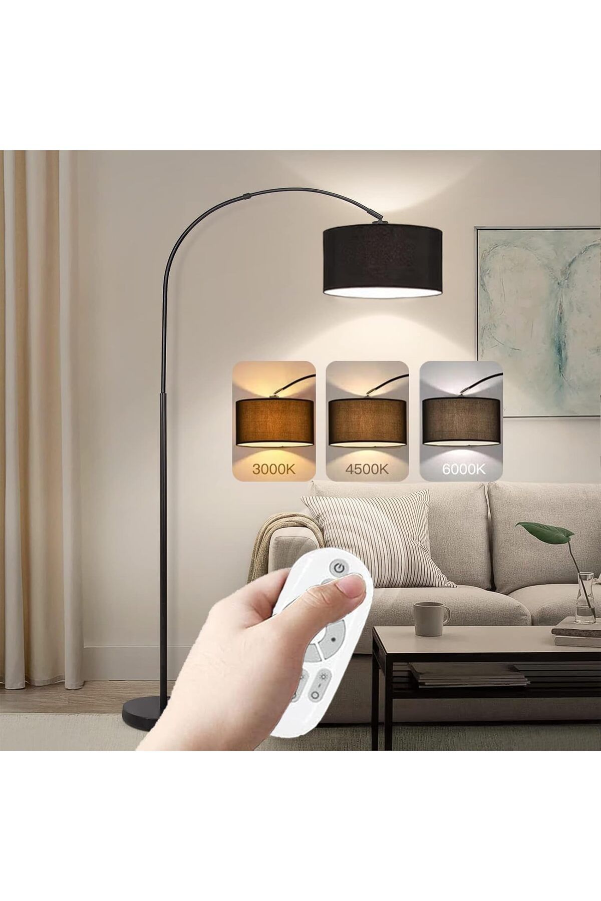COOYA-Arc Floor Lamp, with Remote Control, Stepless Dimmable, 12W LED Bulb Included 1