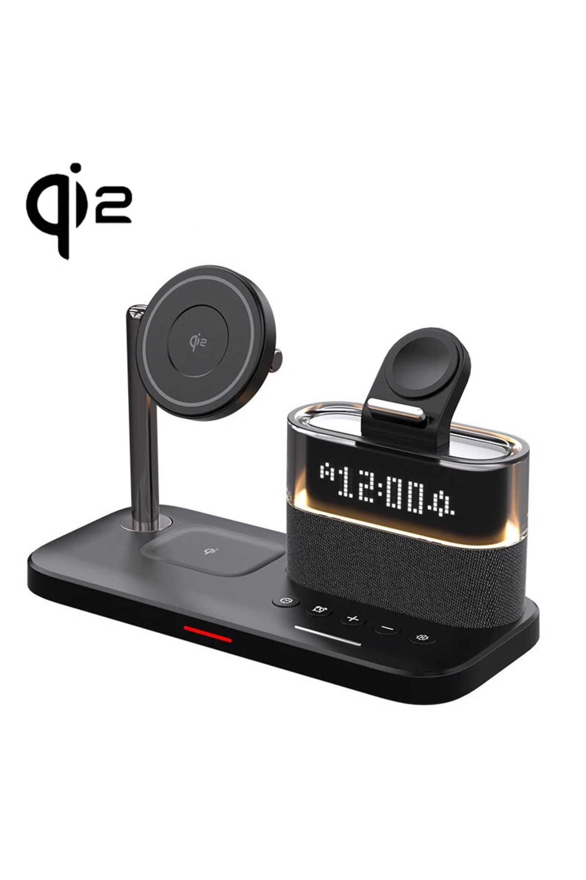 Choice-حامل شاحن لاسلكي مغناطيسي 5 في 1 Qi2 Black Qi2 مع ضوء ليلي LED وساعة منبه لهاتف Samsung iPhone 1
