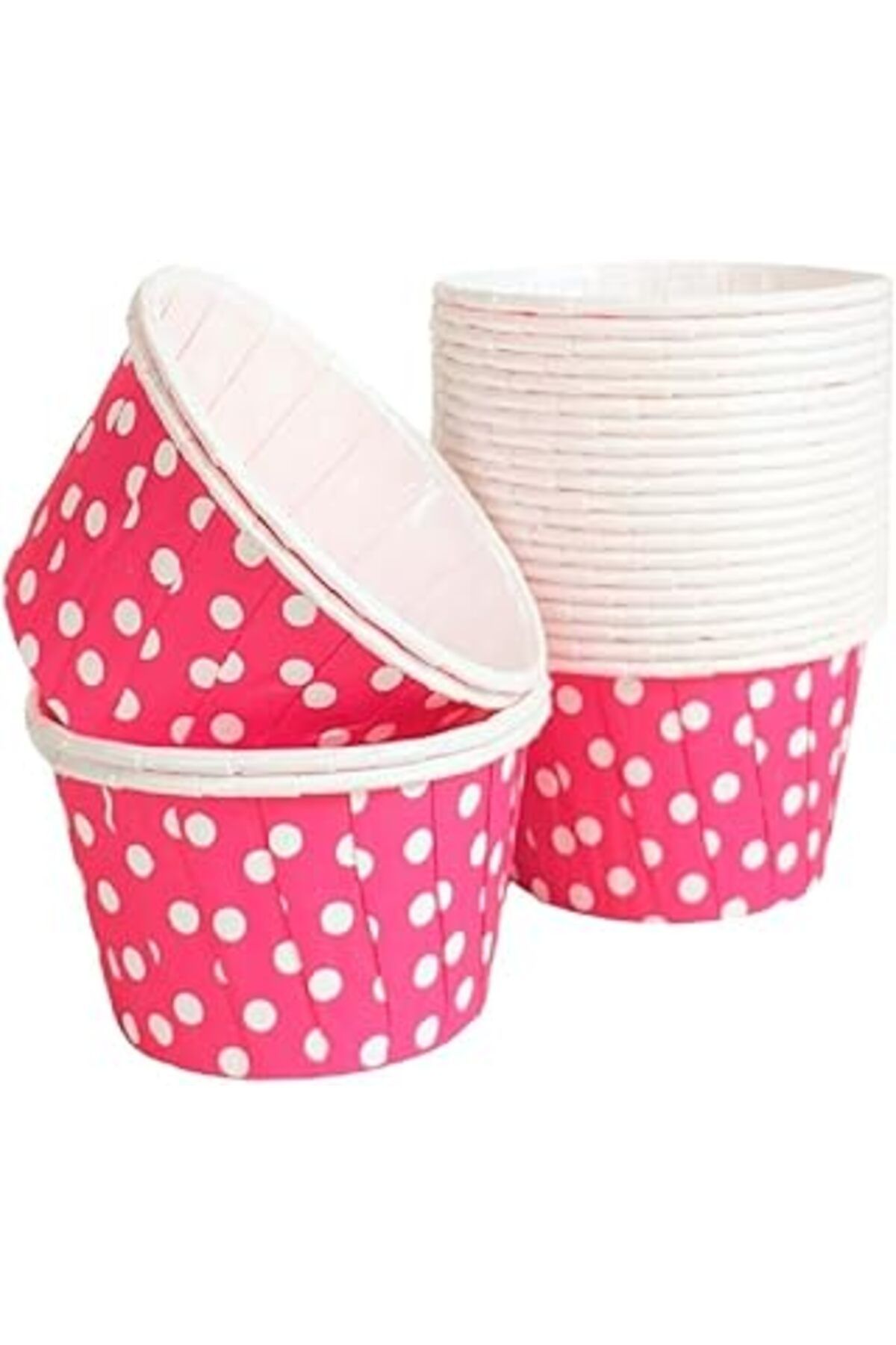 Mu Art Trend Hediye Sepeti 50'Li Koyu Pembe Puantiyeli Muffin Kek Kalıbı, Kek Kapsülü Cupcake Kalıbı, Airf