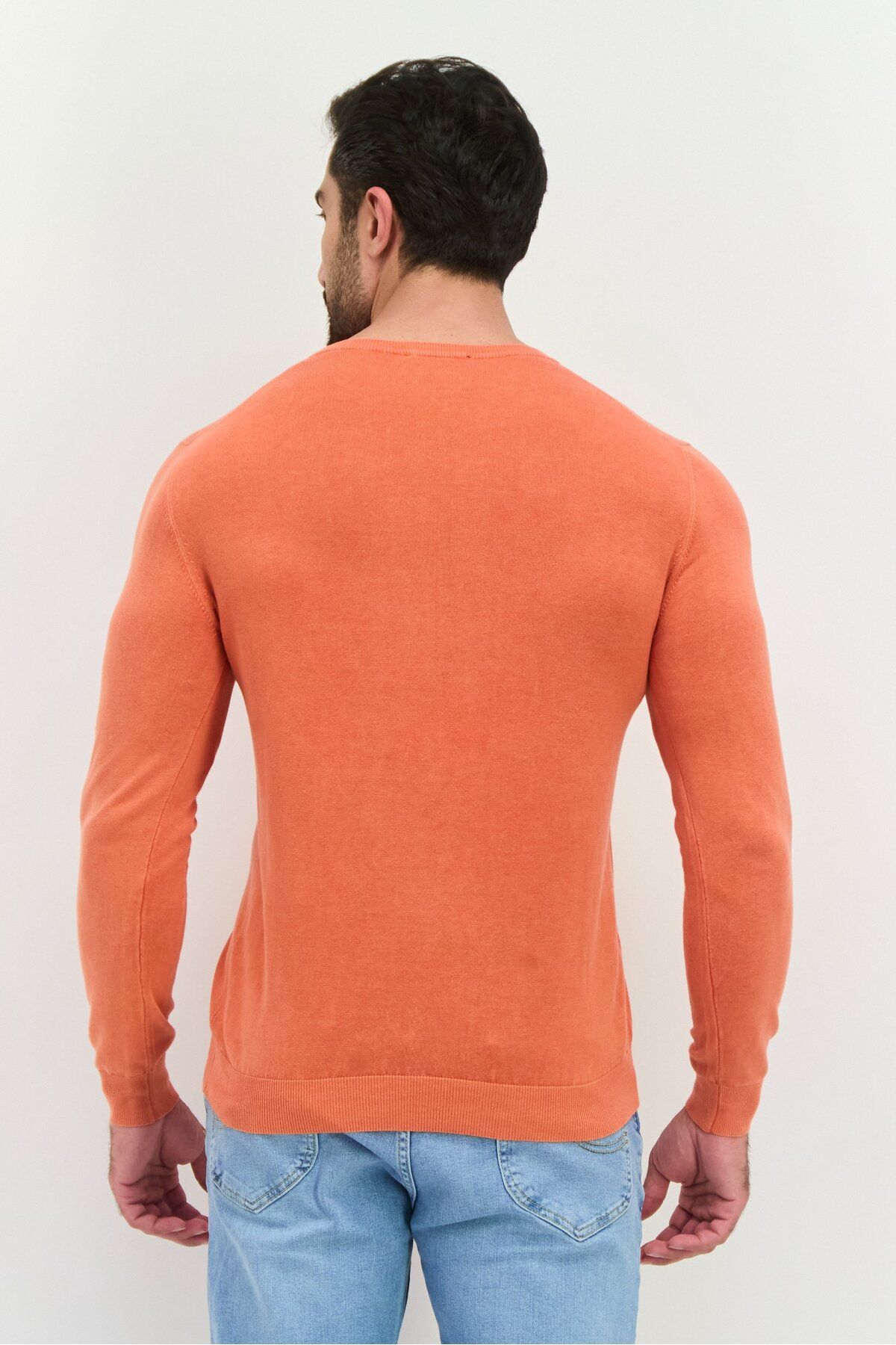 GAS-Men Crew Neck Solid Long Sleeves Sweatshirt, Coral 3