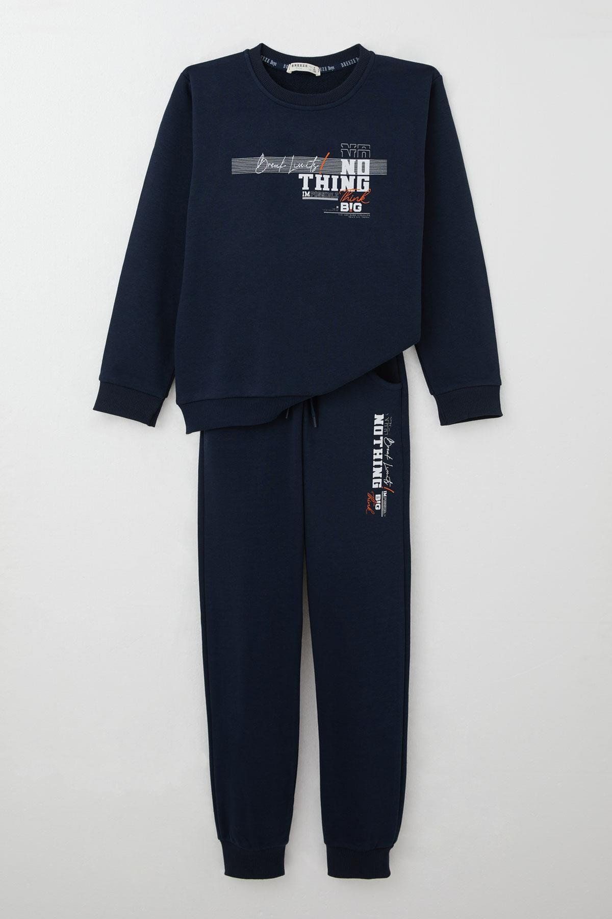 Breeze-Boy's Tracksuit Set with Printed Lettering and Lacing Accessories, 8-12 Years, Navy Blue 1