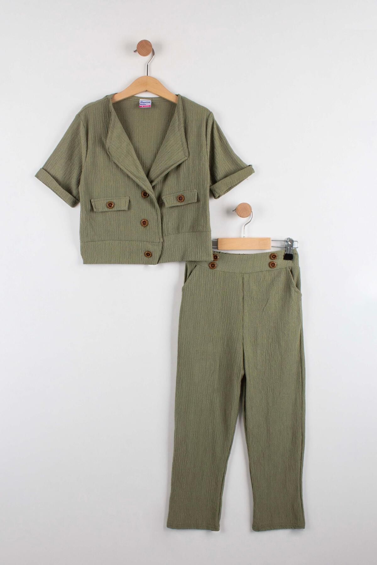 TRENDİMİZBİR-Short Sleeve 2-Piece Buttoned Set for Girl 2